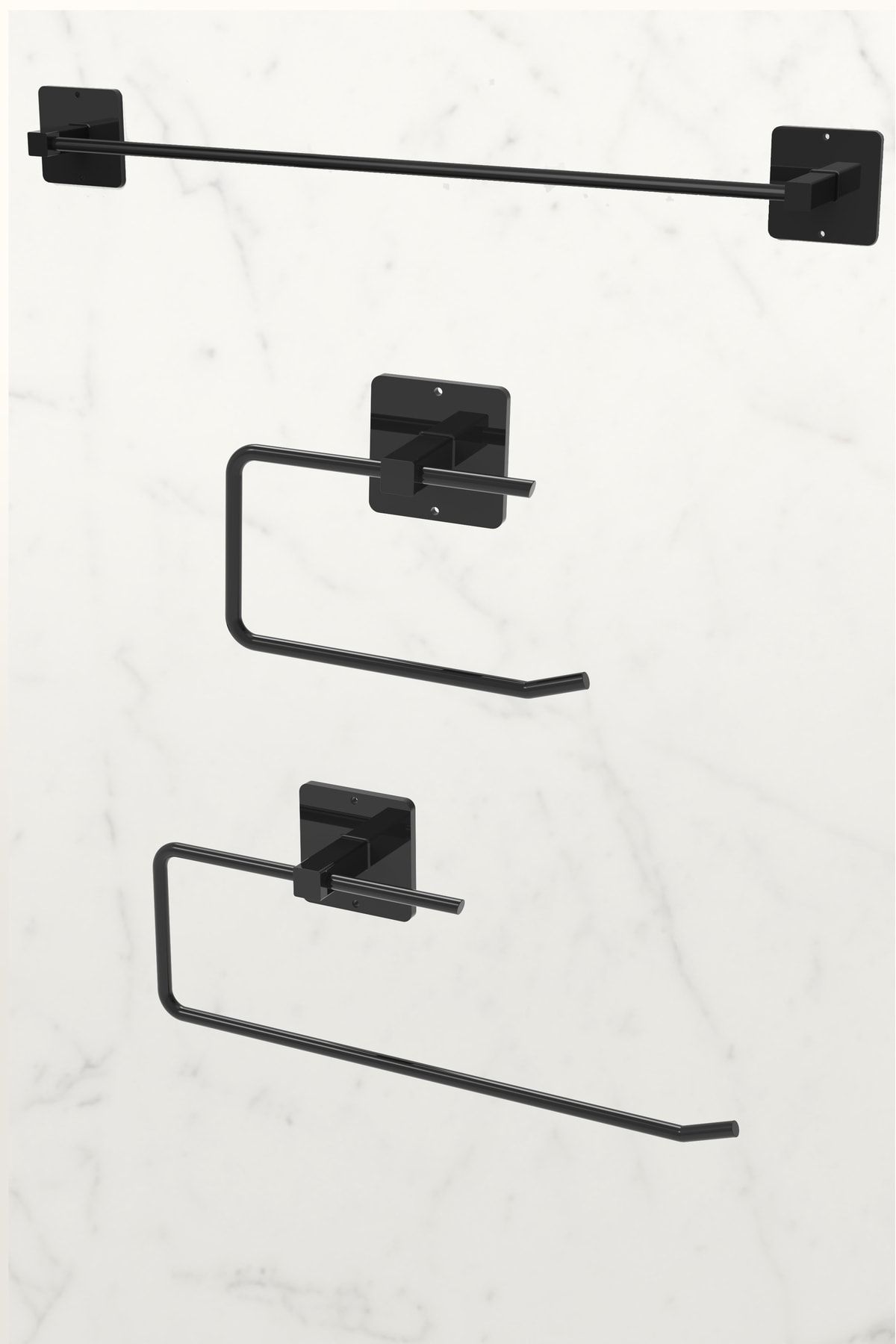 KARTEYA Yapışkanlı Siyah Uzun Havluluk Rulo Havluluk Peçetelik Wc Kağıtlık 3'lü Pratik Banyo Mutfak Set