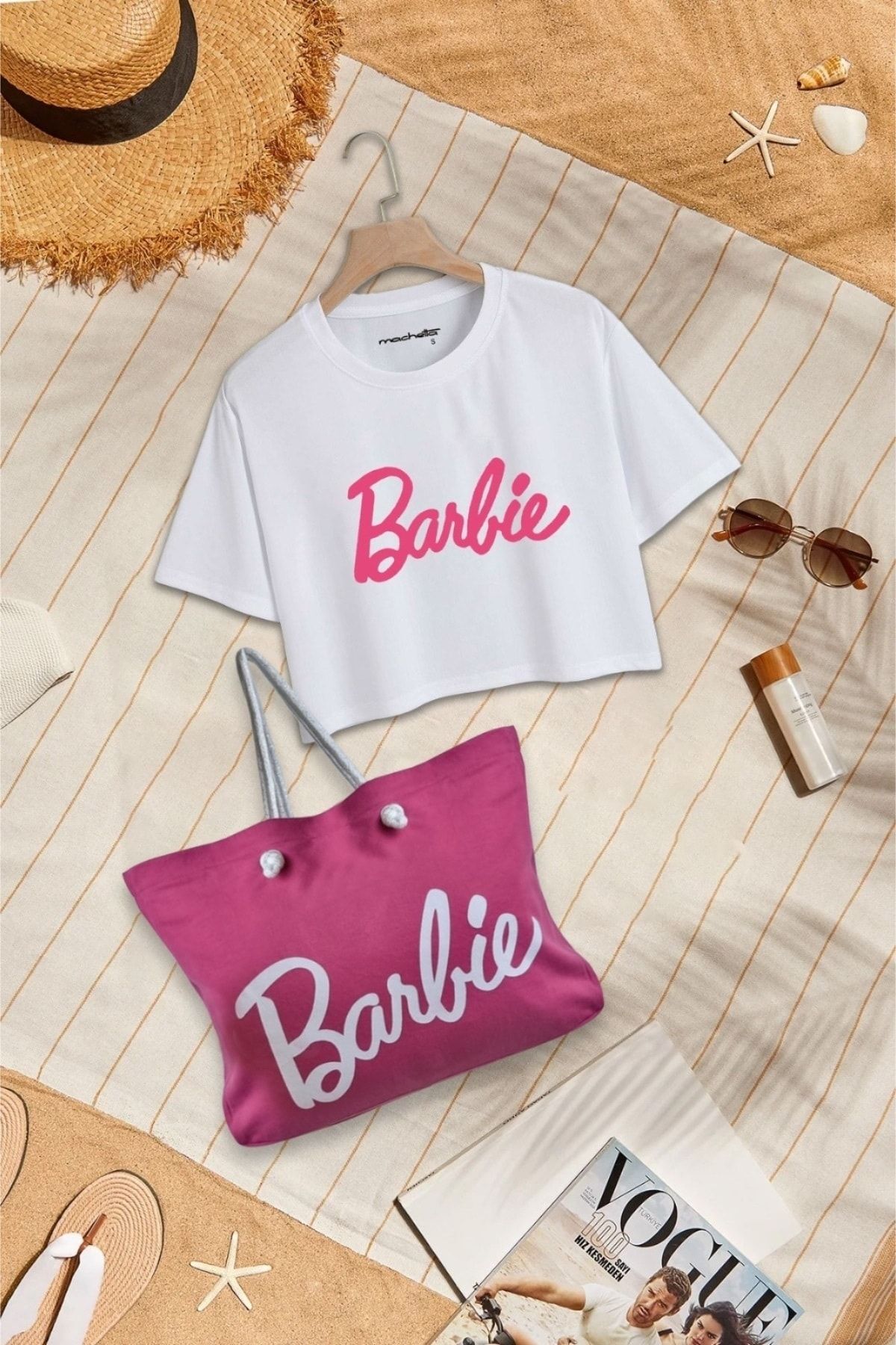 Machetta Kadın Barbie Baskılı Cop ve Çanta Seti( Crop ve çanta ikili Set )