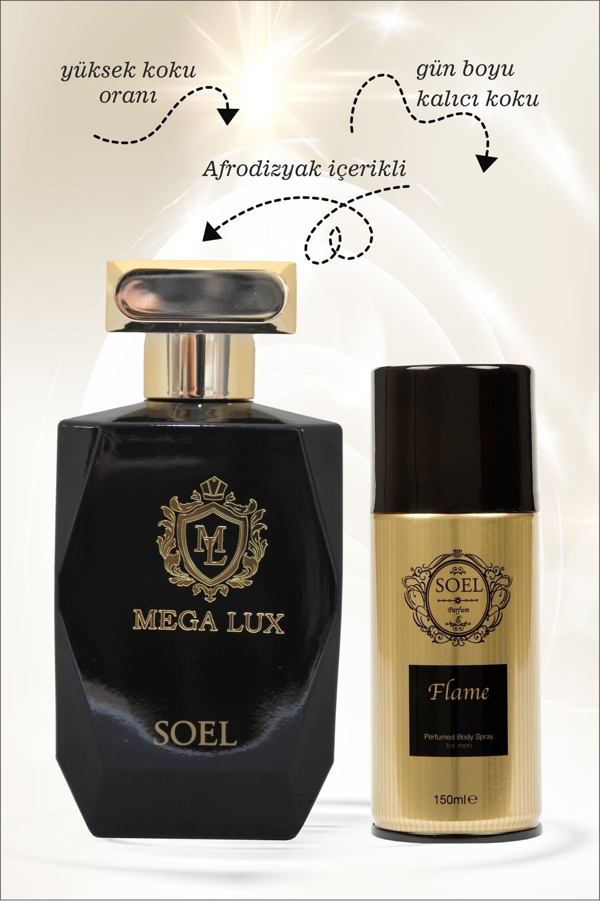 Soel Parfüm Mega Lux Nich Parfüm 100ml Edp Unisex Flame Erkek Deodorant 150ml Avantaj Seti
