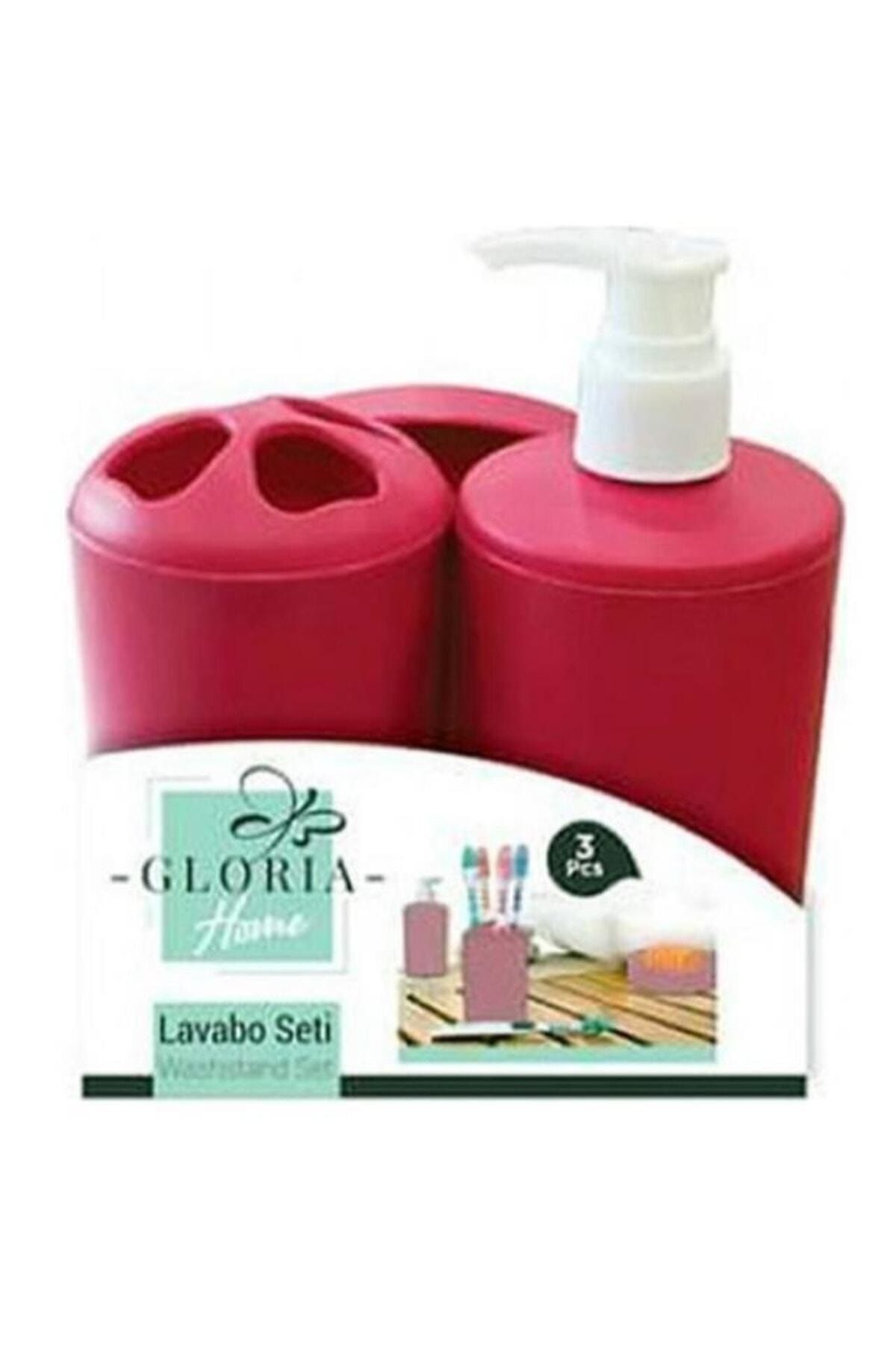 Gloria Home Plastik Lavabo Seti 3'lü Kırmızı