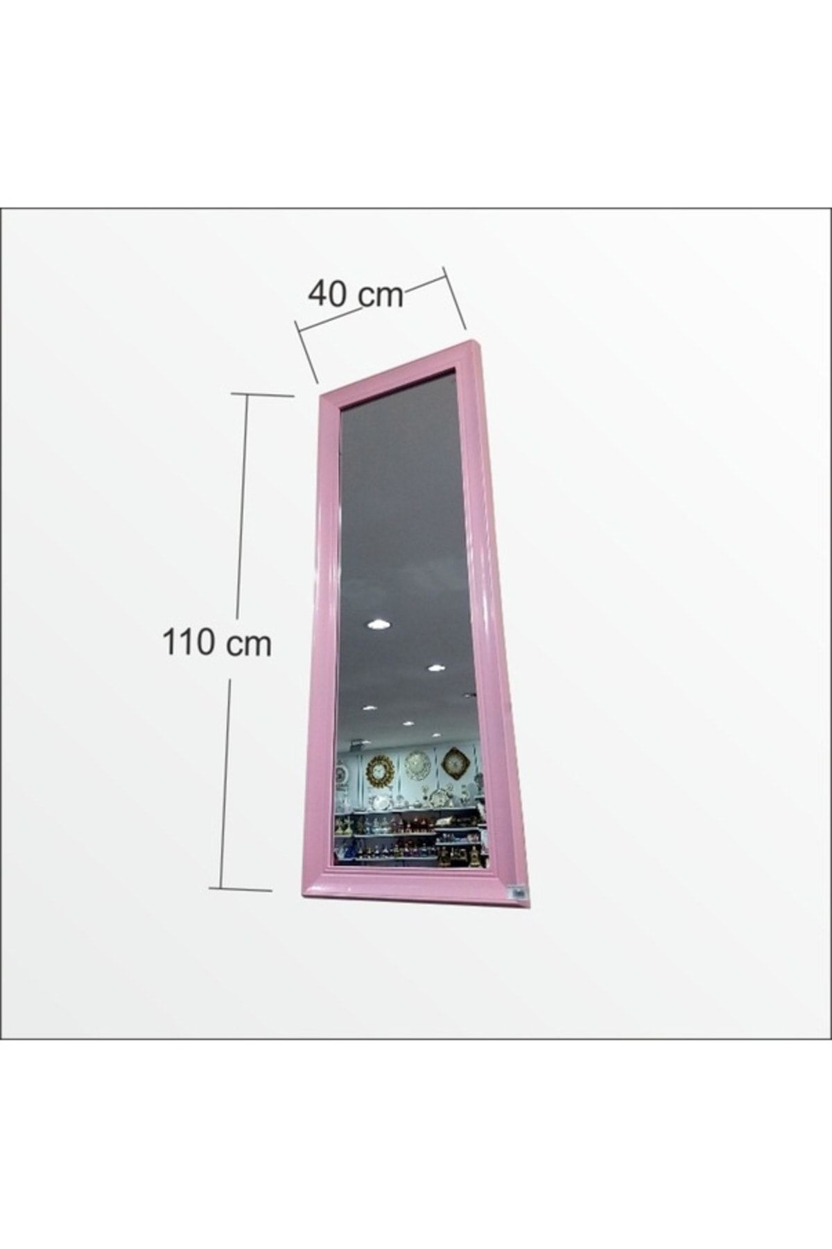 M3DECORİUM 110Cm Pudra Pembe Çerçeveli Salon Antre Banyo Duvar Boy Aynası