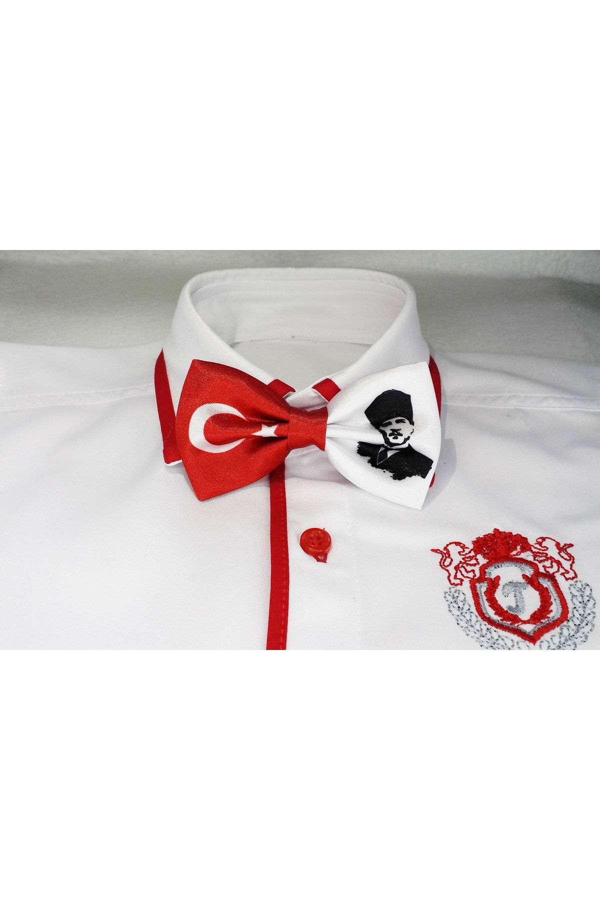 GallanD Atatürk Türk Bayraklı Kırmızı Beyaz Çocuk Saten Tören Günü Özel Gün Pratik Lastikli Papyon