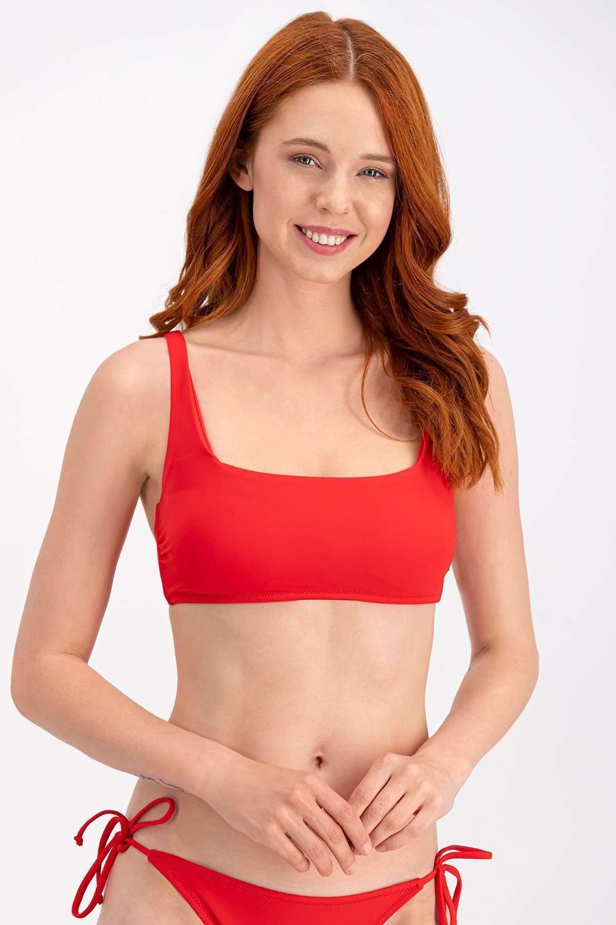 Arnetta Kırmızı Kalın Askı Straplez Bikini Üstü