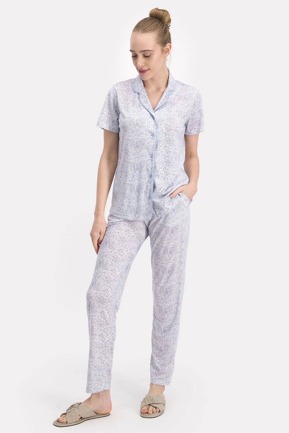 Arnetta Kadın Ethnic Buz Mavi Gömlek Pijama