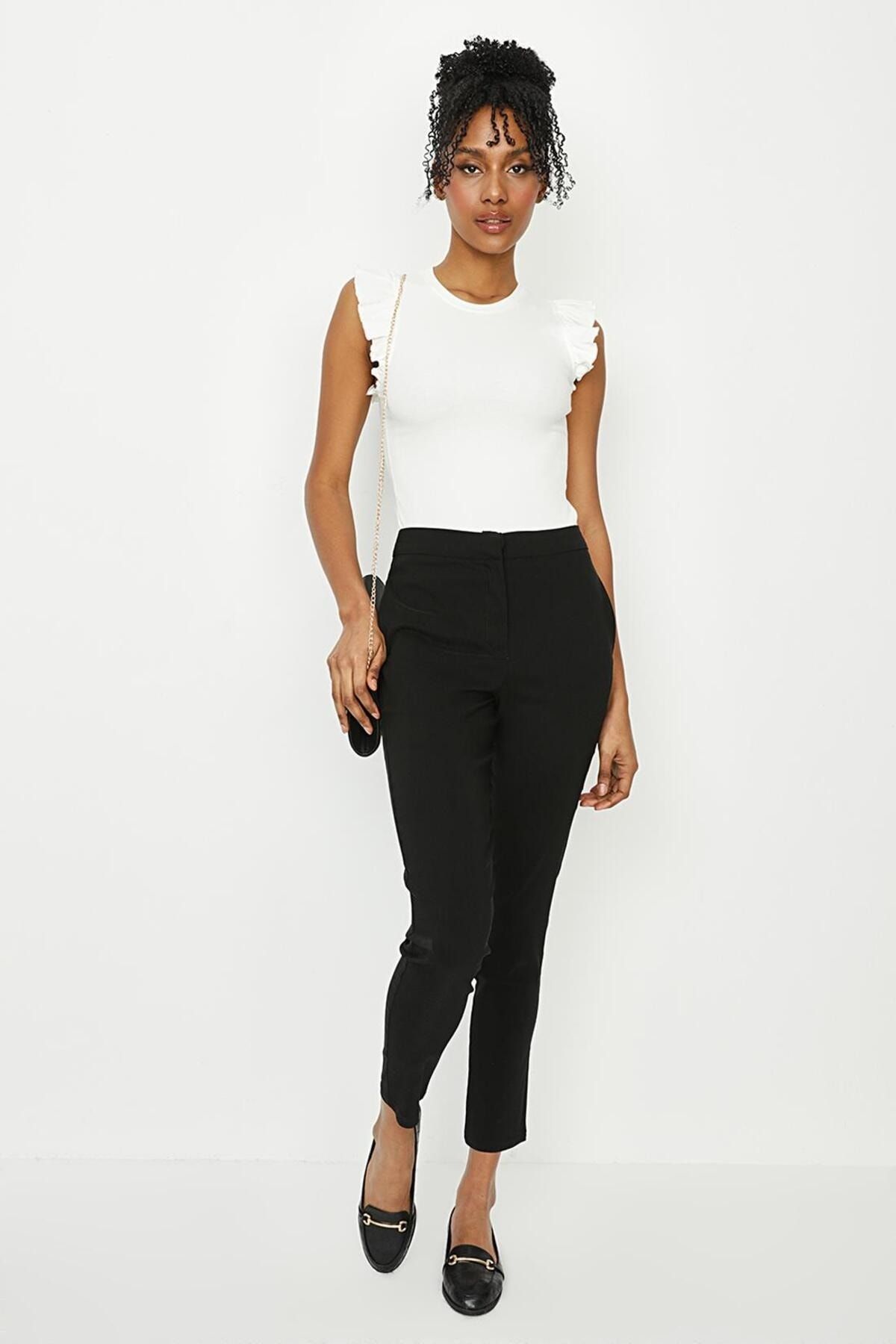 Select Moda Kadın Siyah Yüksek Bel Cepli Skinny Pantolon