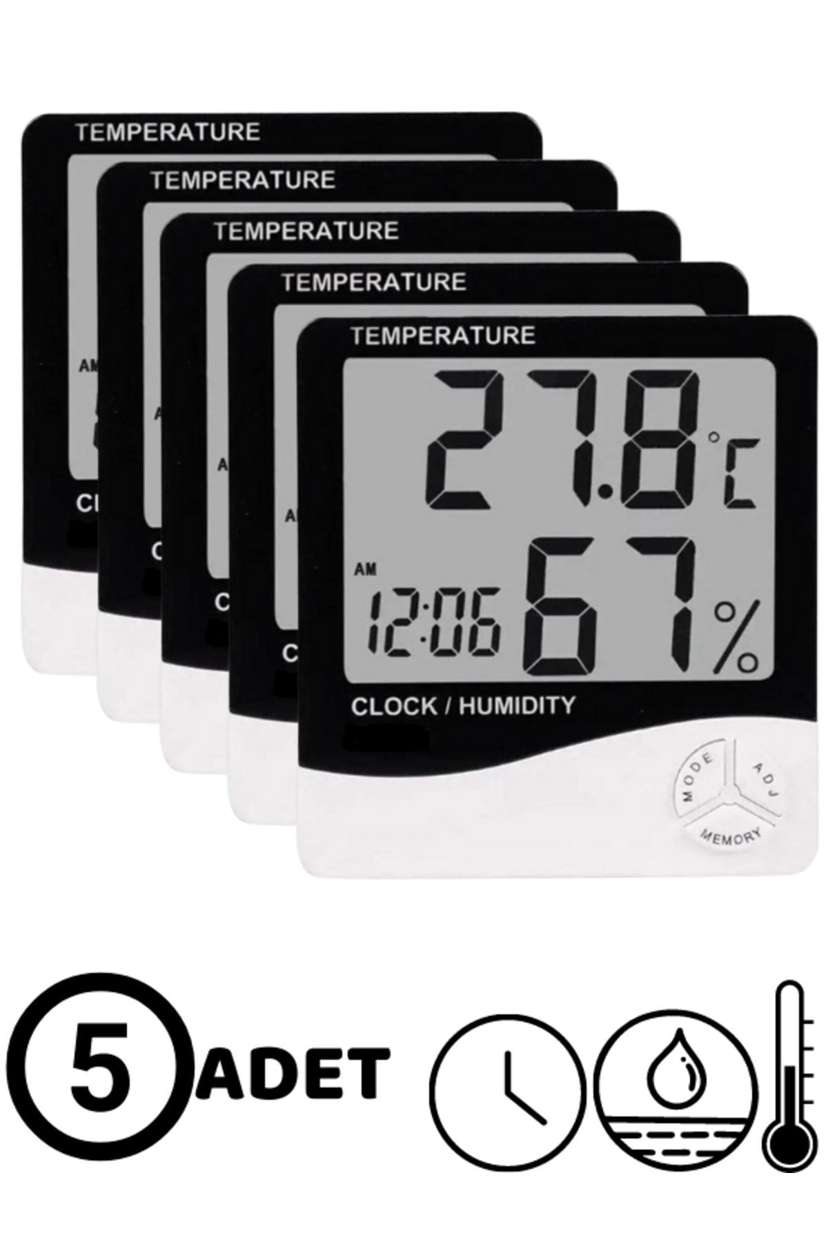 Unichrome 5 Adet Dijital Termometre Sıcaklık Ve Nem Ölçer Masa Saati Alarm