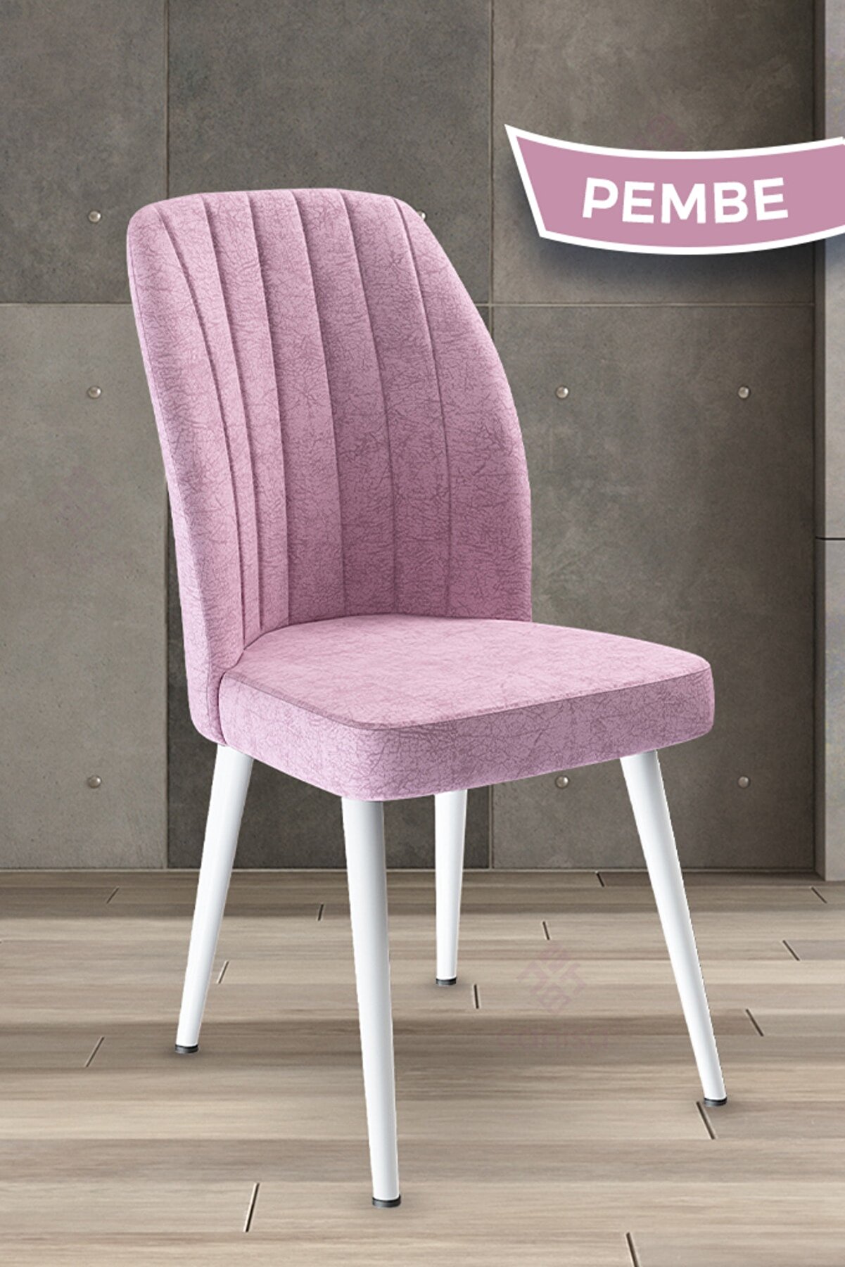 Canisa Concept Platinum Serisi Pembe Renk Sandalye -ayakları Beyaz 1.sınıf Mutfak Sandalyesi Silinebilir Kumaş