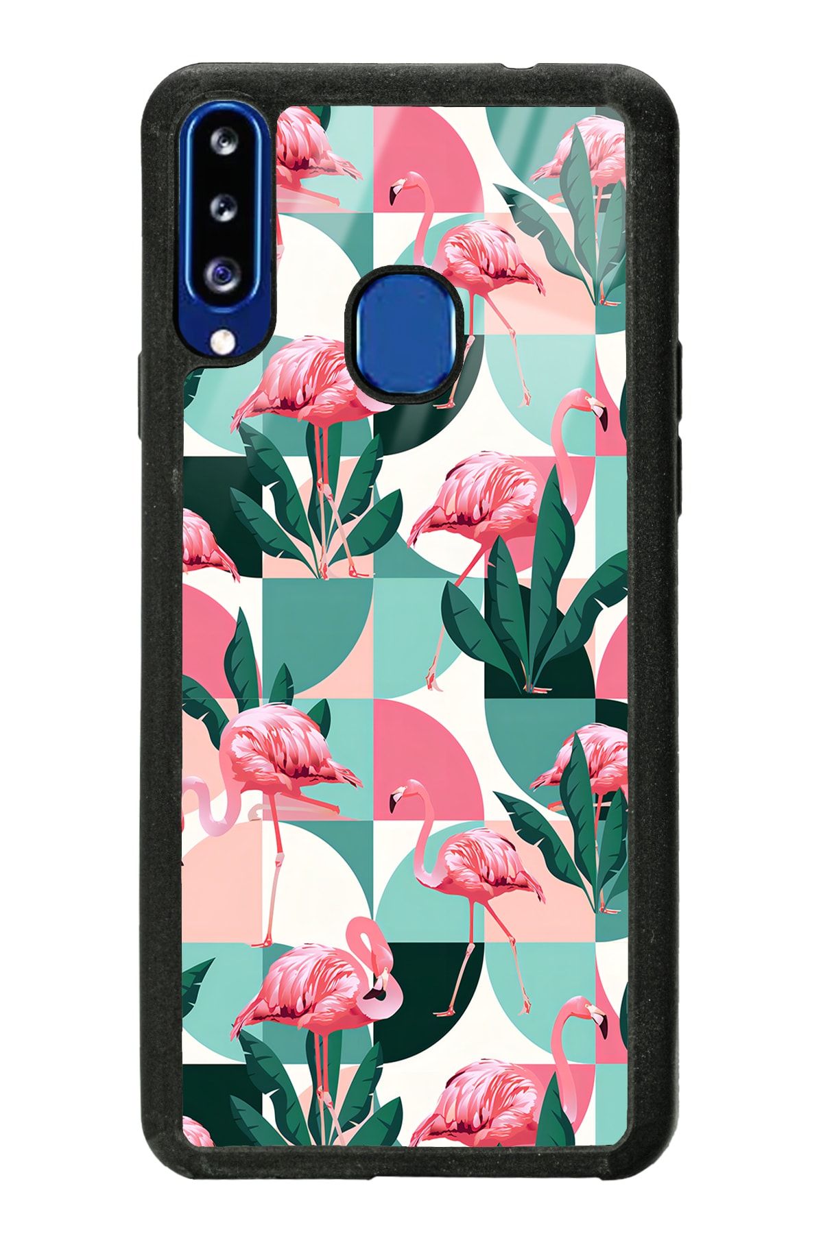 Spoyi Samsung A20s Retro Flamingo Duvar kağıdı Tasarımlı Glossy Telefon Kılıfı