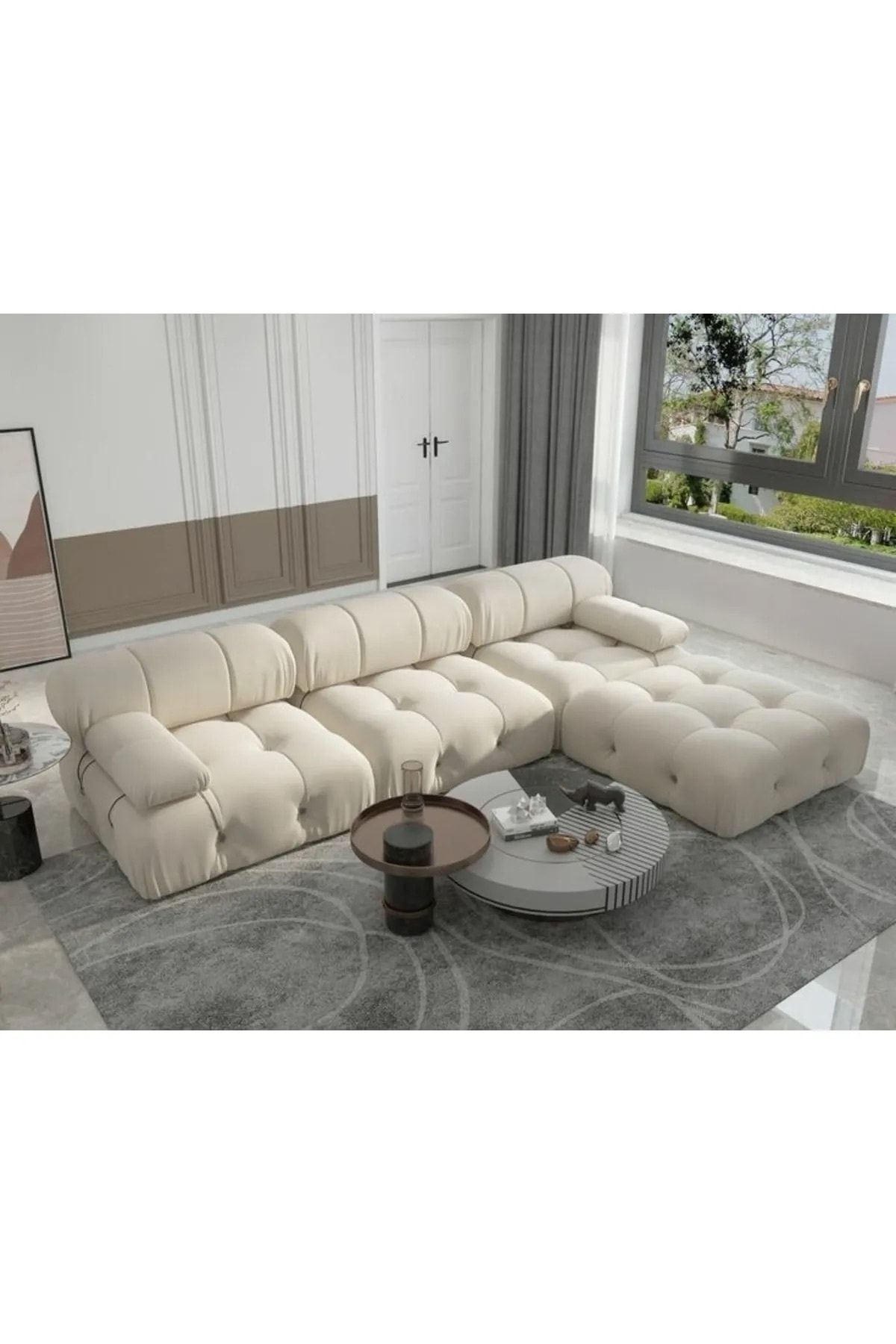 S Home Design Concept Bellini 4 Modül Modüler Koltuk Köşe Takımı, Babyface, Kırık Beyaz
