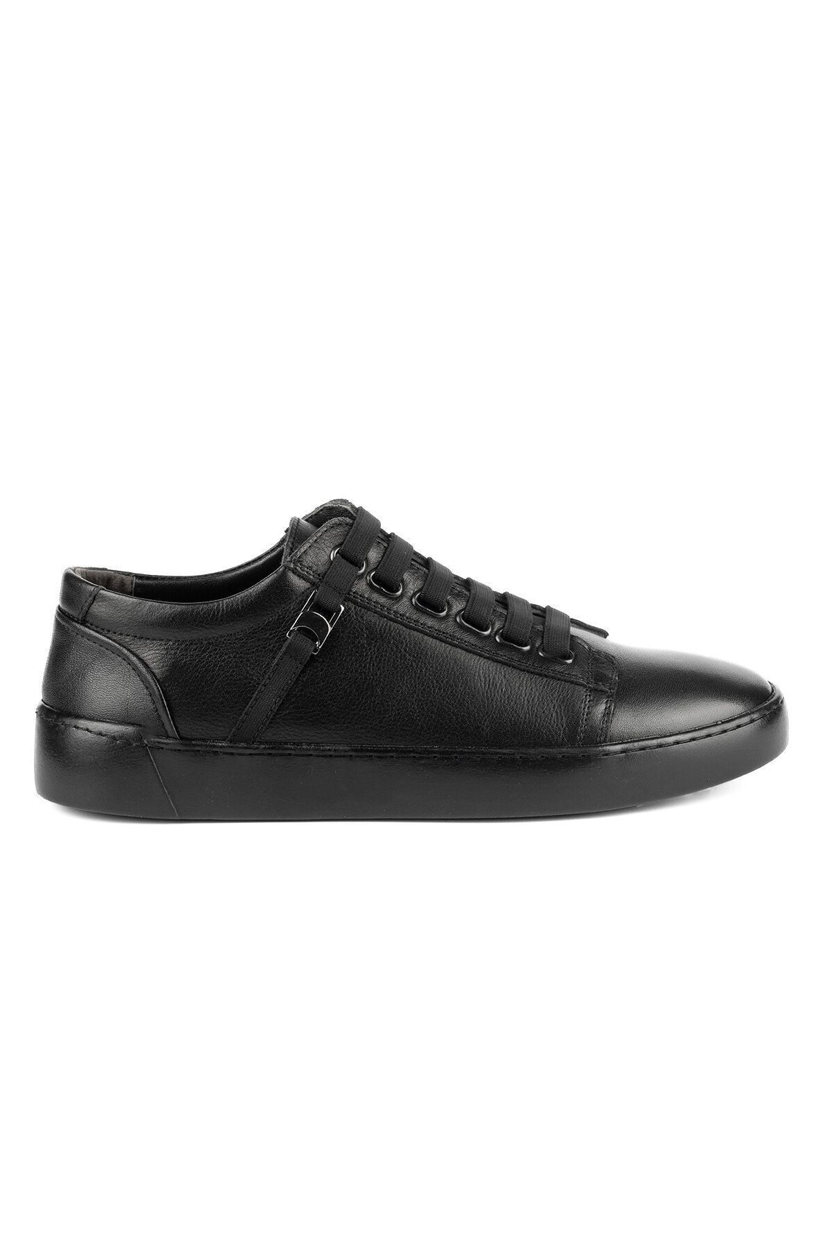 Tripy Hakiki Deri Erkek Lastik Bağcıklı Büyük Numara Siyah Günlük Sneaker Ayakkabı