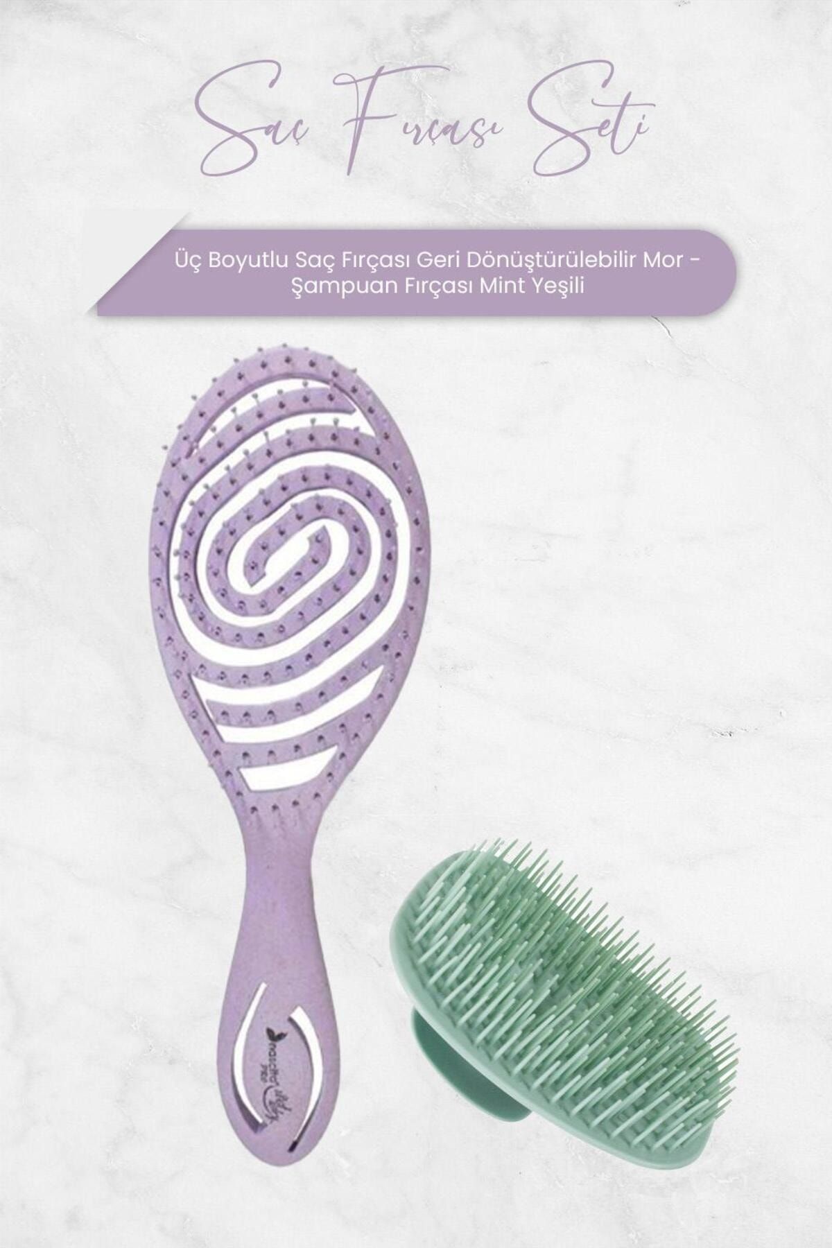 Nascita Üç Boyutlu Saç Fırçası Geri Dönüştürülebilir Mor ve Şampuan Fırçası Mint Yeşili