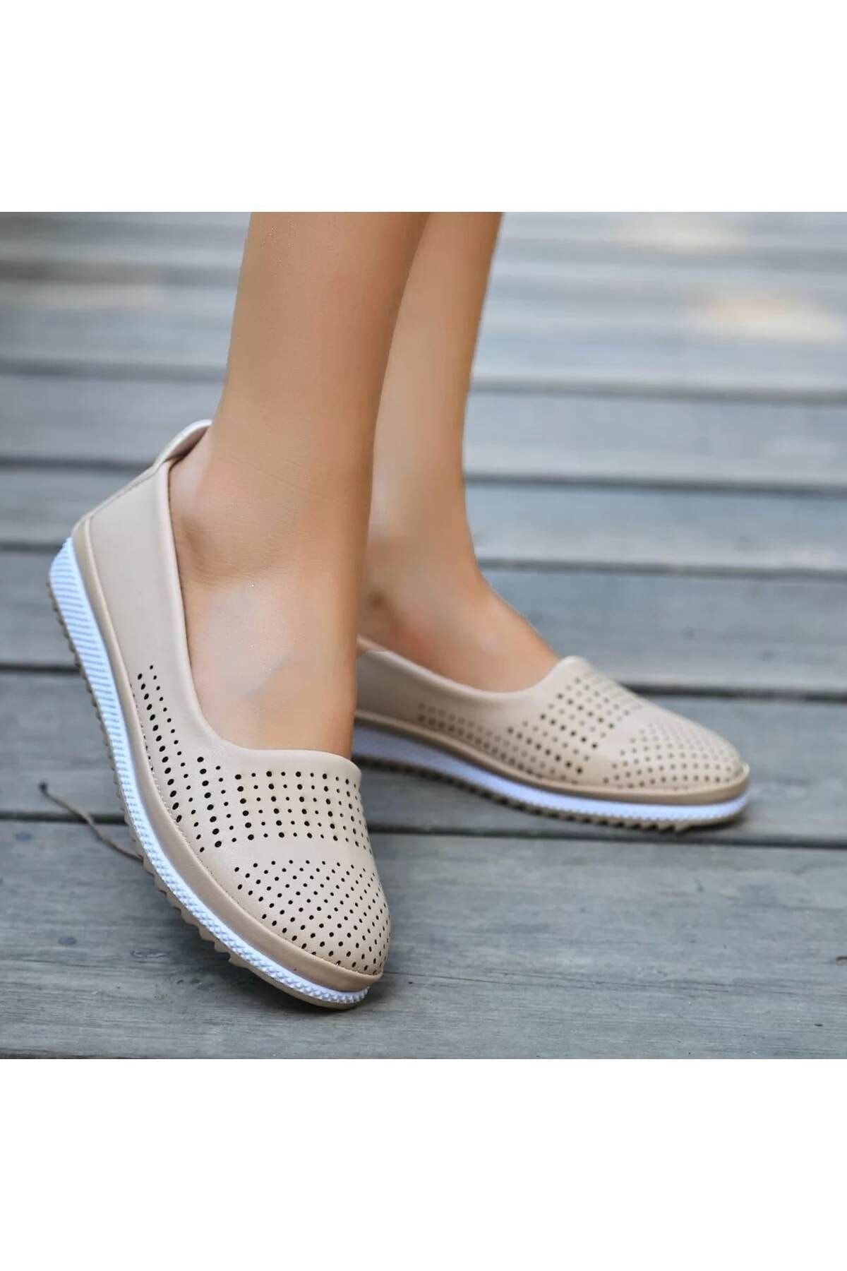 TOBAİ Kopya - Kadın Ten Renk Tam Ortapedik Ayakkabı Rahat Anne Babet Ayakkabı Günlük Hafif Klasik Ayakkabı