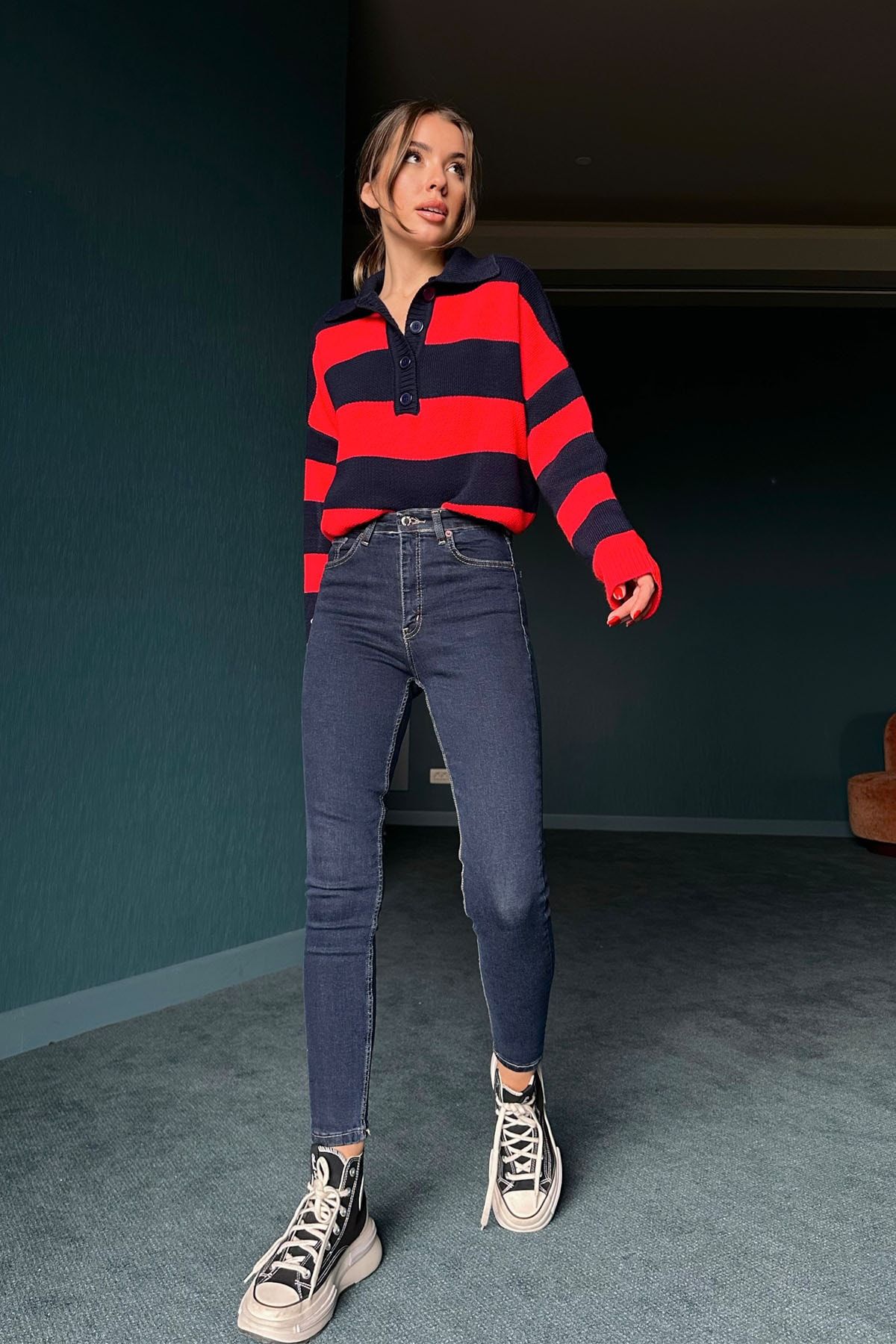 Seda Yalçın Atelier Koyu Lacivert Likralı Yüksek Bel Skinny Jean