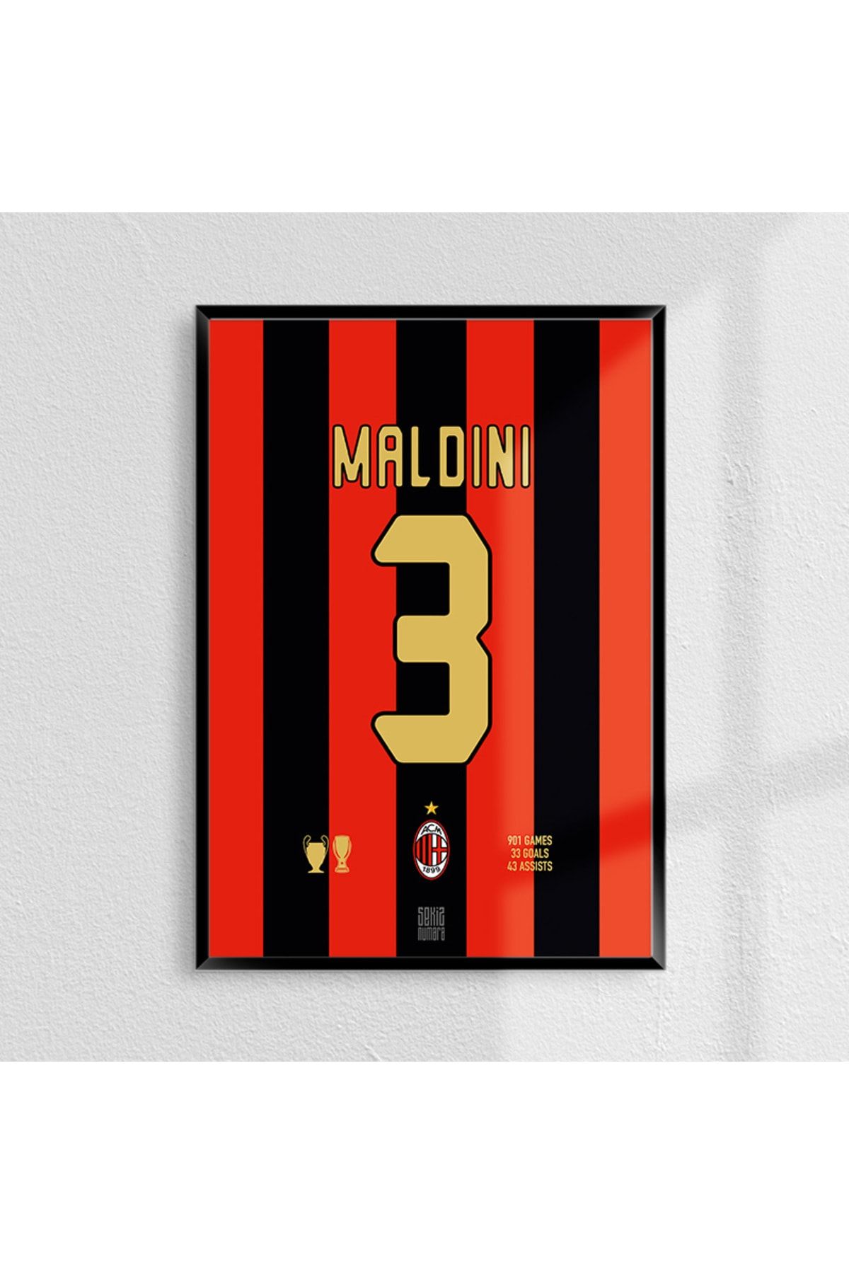 Sekiz Numara Paolo Maldini AC Milan Forma Poster Tablo