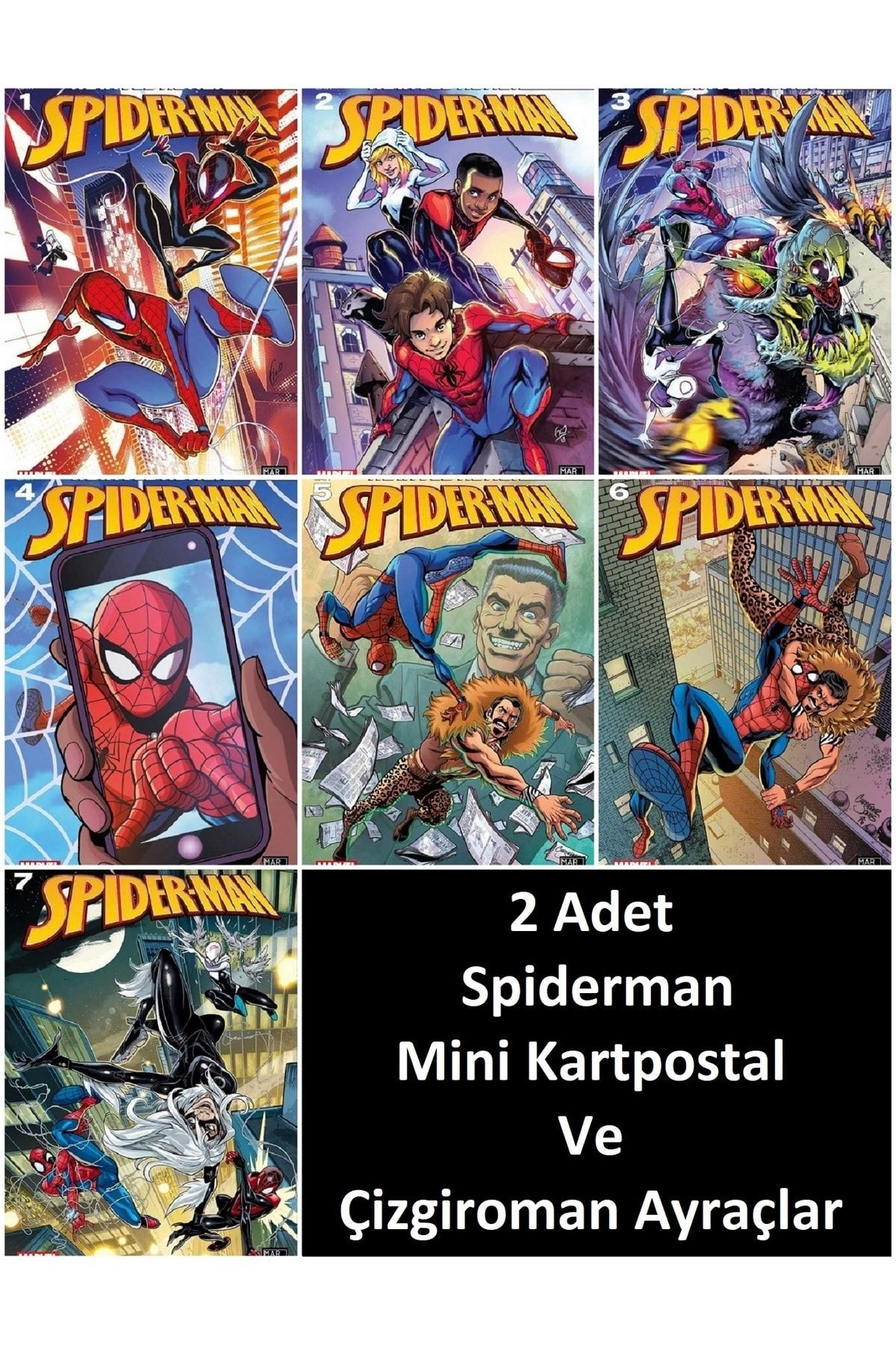 Marmara Çizgi Marvel Action Spiderman (1-7) Çizgiroman Türkçe | Spiderman Mini Kartpostal