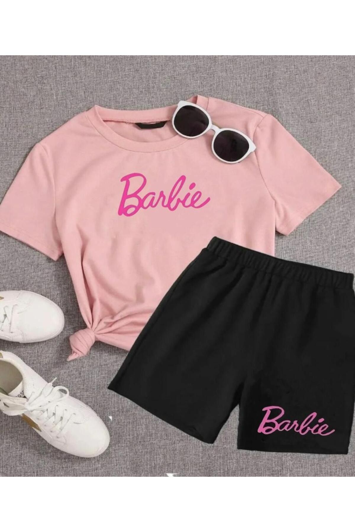 Renna Mood Barbie Baskılı Kız/Erkek Çocuk Şort-T-Shirt Takım