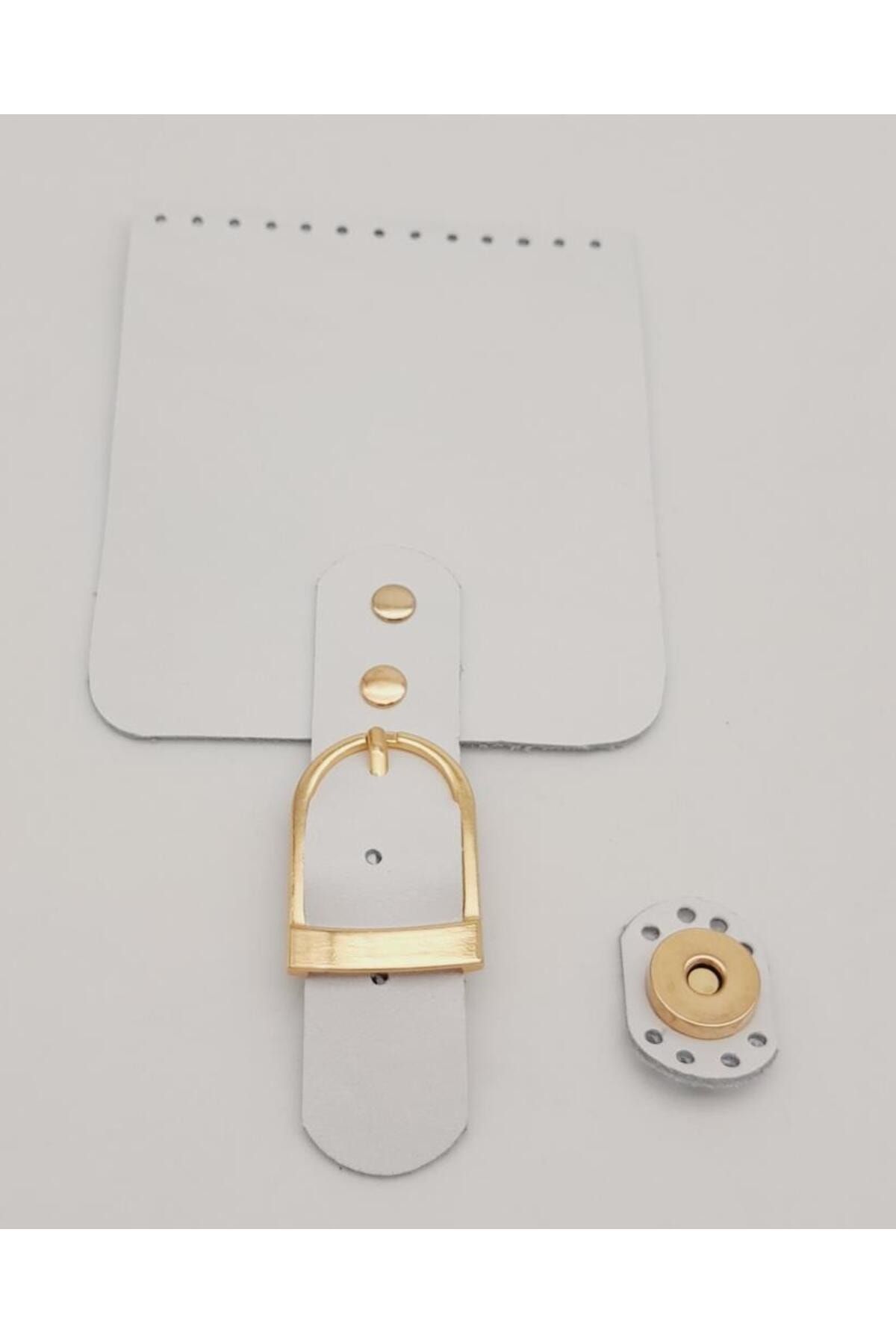 angel çanta aksesuar Çanta Aksesuar Deri 21x11 cm Beyaz Renk Çanta Kapağı Light Gold Metalli