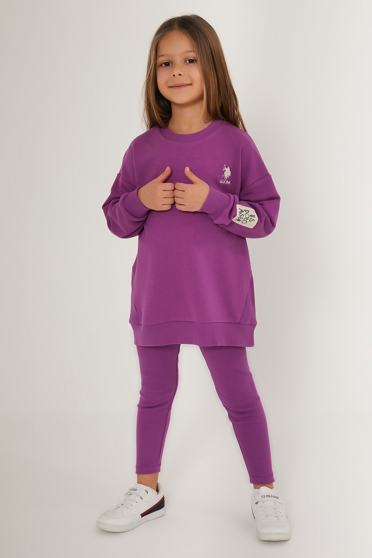U.S. Polo Assn. U.S. Polo Assn Shiny Girl Mor Kız Çocuk Uzun Kol Pijama Takım