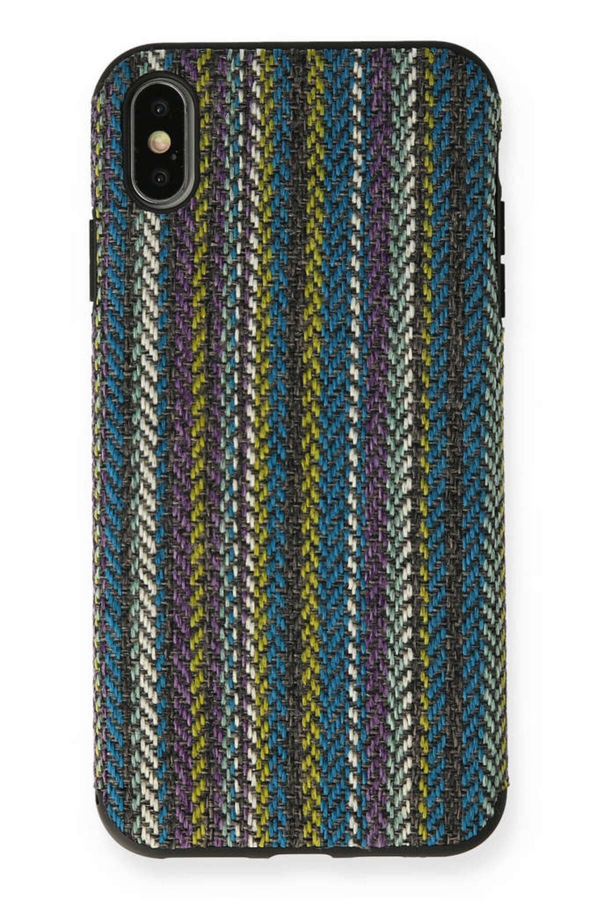 NewFace iPhone XS Max Kılıf Ottoman Kumaş Silikon - Mavi Örgü