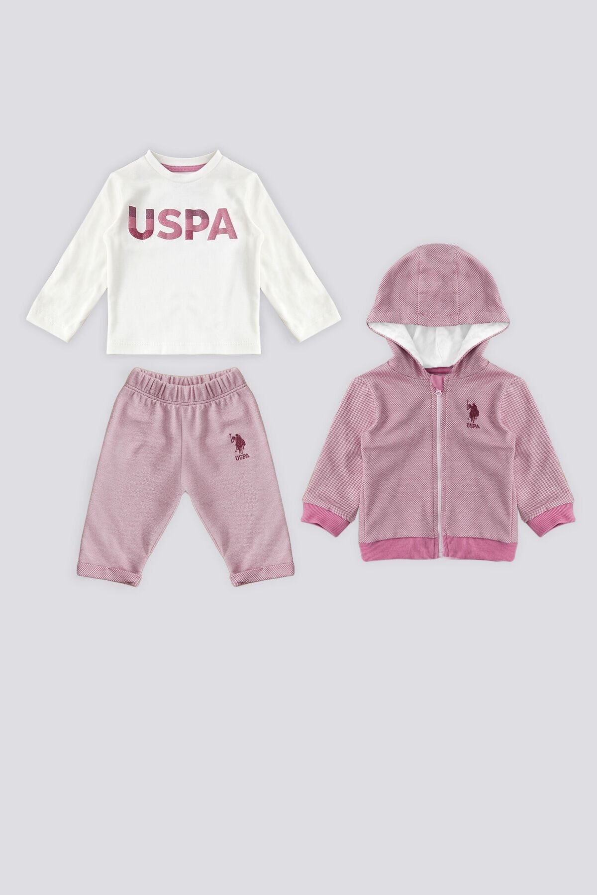 U.S. Polo Assn. U.S. Polo Assn Pembe Fermuarlı Bebek 3Lü Takım