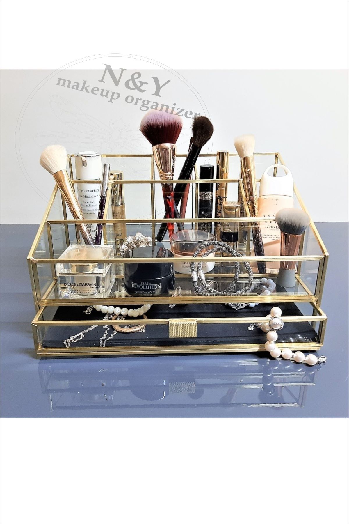 N&Y makeup organizer Paris Serisi 3 kademeli +1 çekmeceli SÇ makyaj organizeri (siyah zemin)