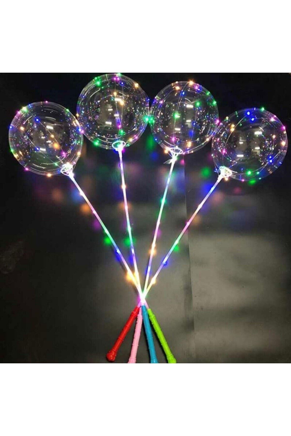 Genel Markalar Işıklı Balon - Led Işıklı Şeffaf Balon - Çubuklu Balon Set