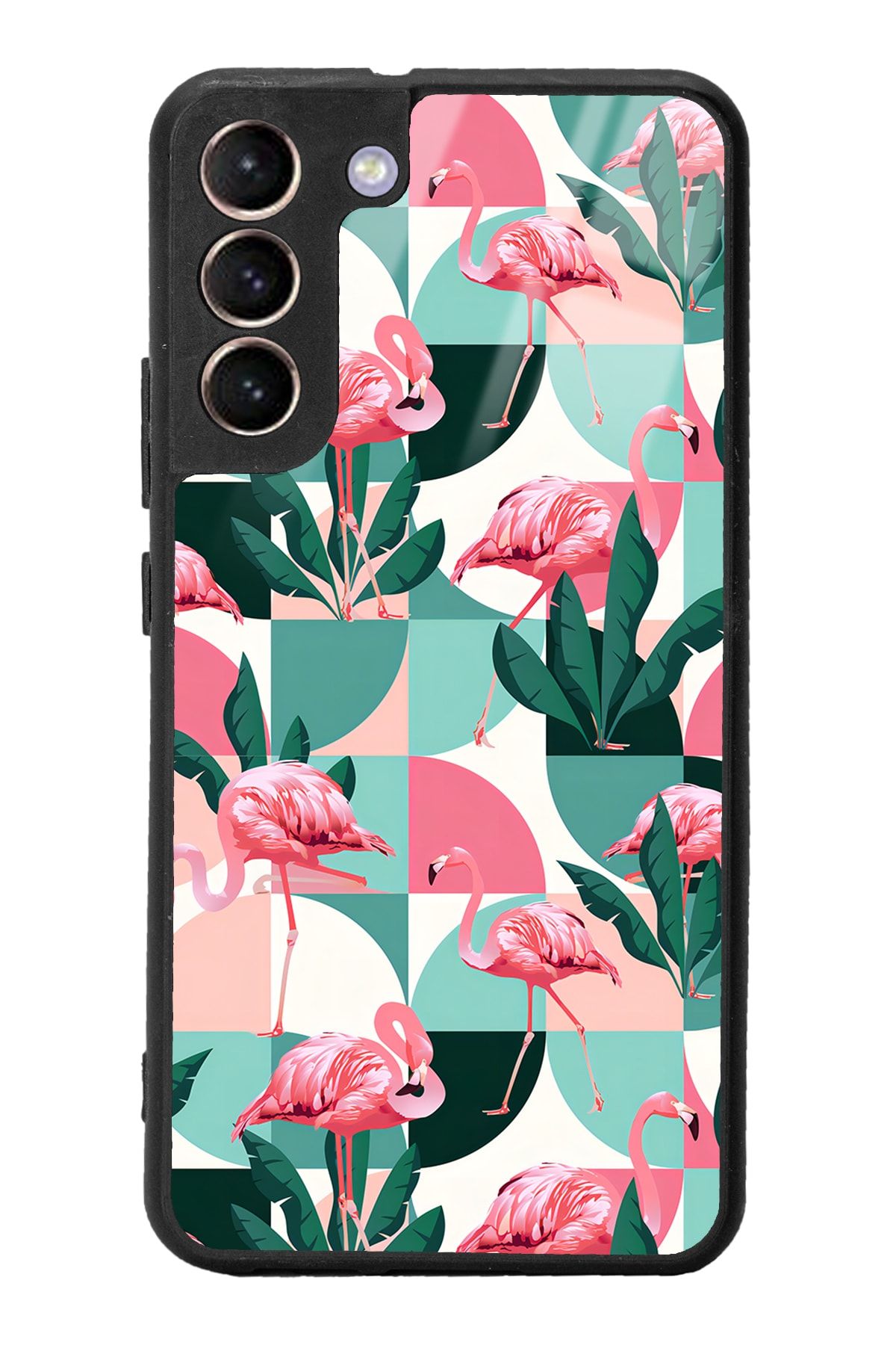 Spoyi Samsung S22 Plus Retro Flamingo Duvar kağıdı Tasarımlı Glossy Telefon Kılıfı