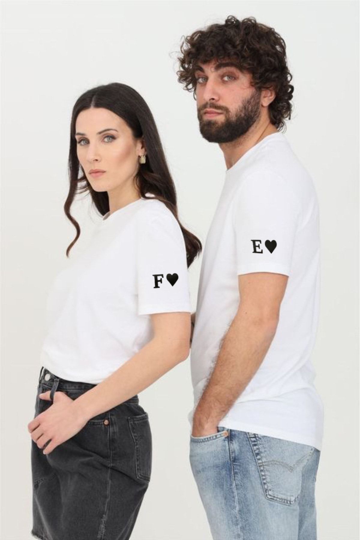 My Blog Sevgili Çift Kombini Kişiye Özel Harf Baskılı 2'li Tişört