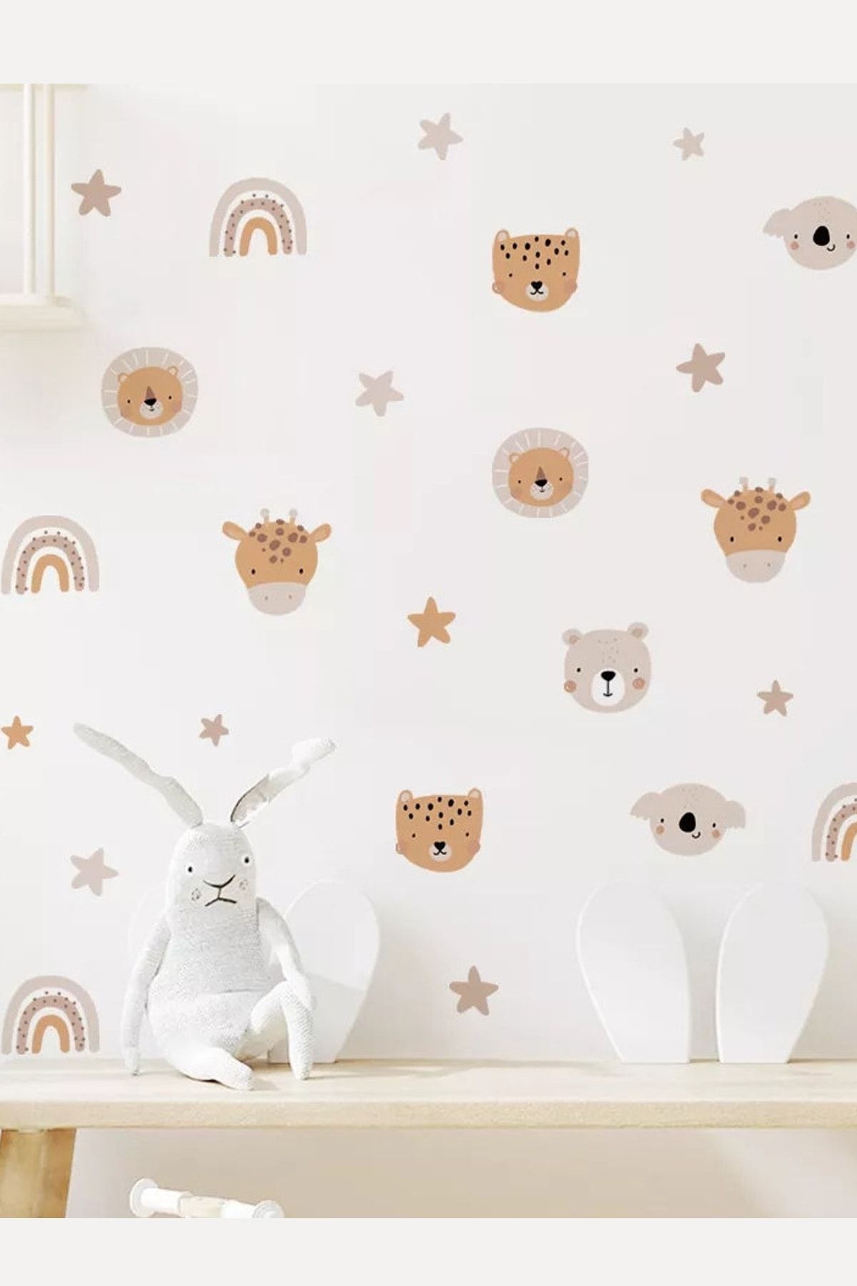 Sim Tasarım Bebek Odası Boho Mini Hayvanlar ve Gökkuşağı Dekoratif Duvar Sticker Seti