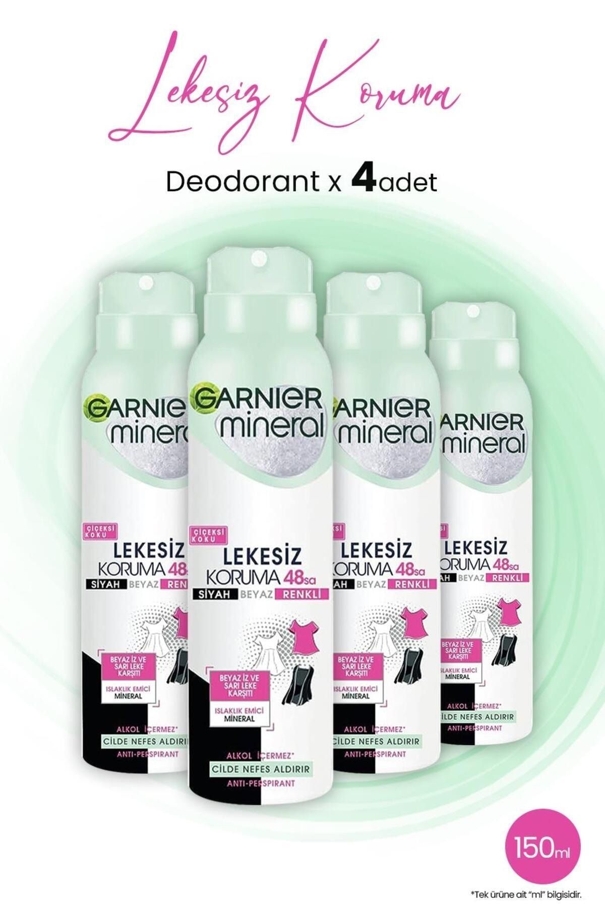 Garnier Mineral 48 Saat Lekesiz Koruma Çiçeksi Sprey Deodorant 150 ML x 4 Adet