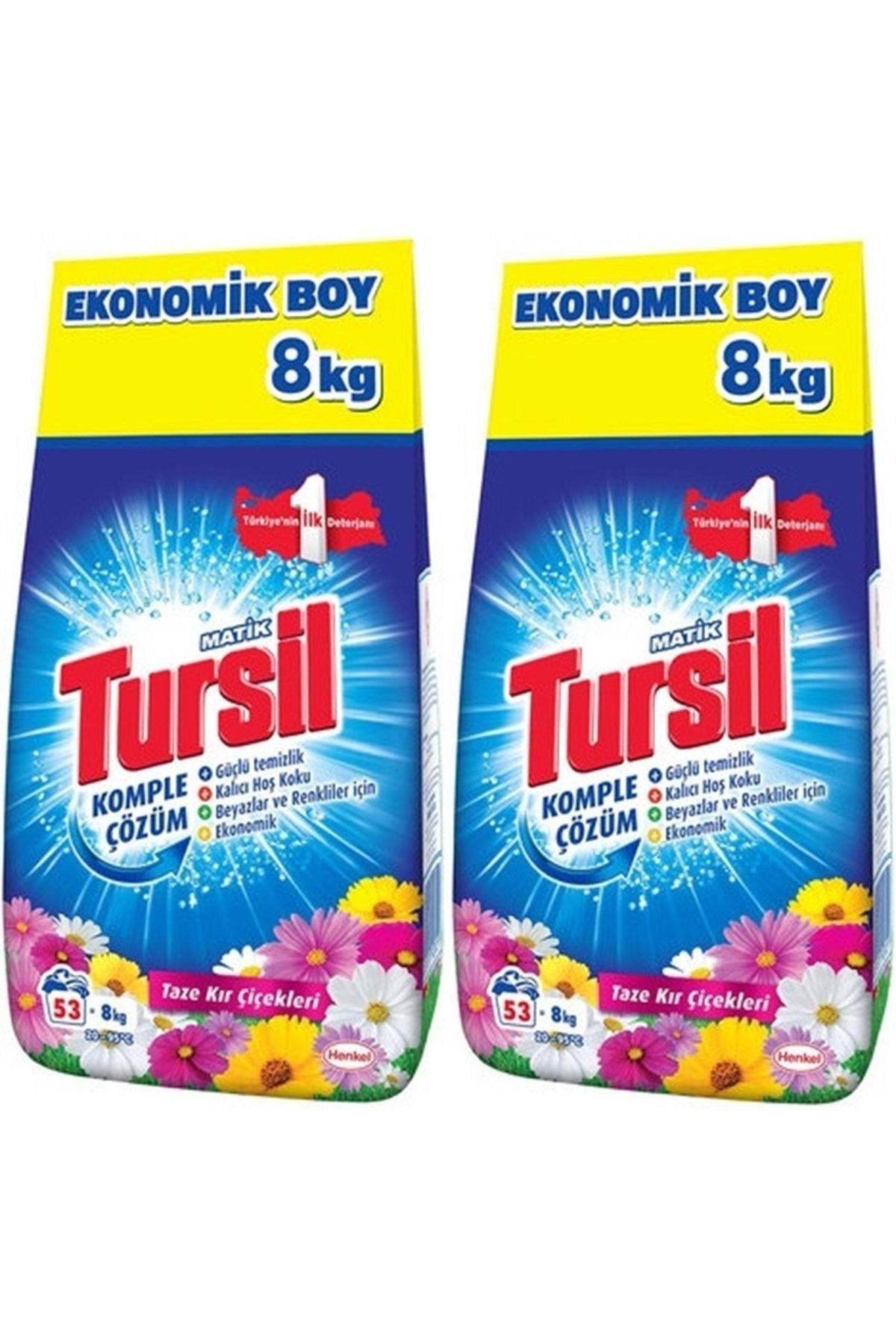 Tursil Matik Toz Çamaşır Deterjanı 16KG Taze Kır Çiçekleri (106 Yıkama) Renkli/Beyazlar İçin (2PK*8)