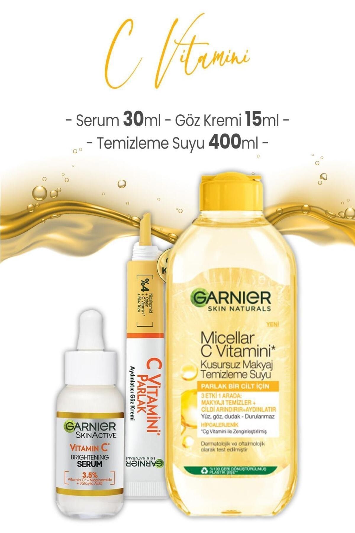 Garnier C Vitamini Serum 30 ml, Göz Kremi 15 ml ve Temizleme Suyu 400 ml