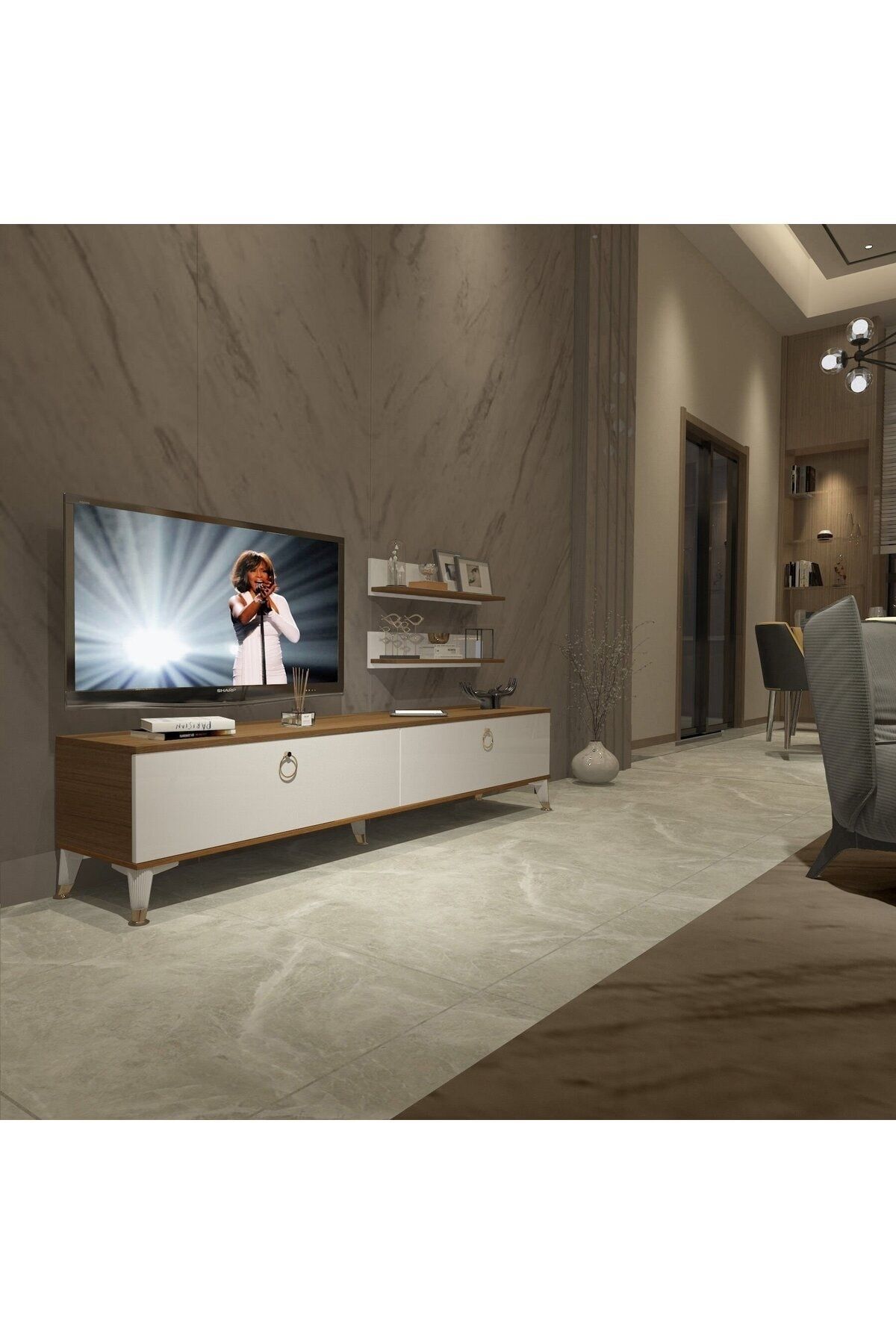 Decoraktiv Eko 4 Mdf Std Gold Tv Ünitesi Tv Sehpası - Ceviz - Beyaz