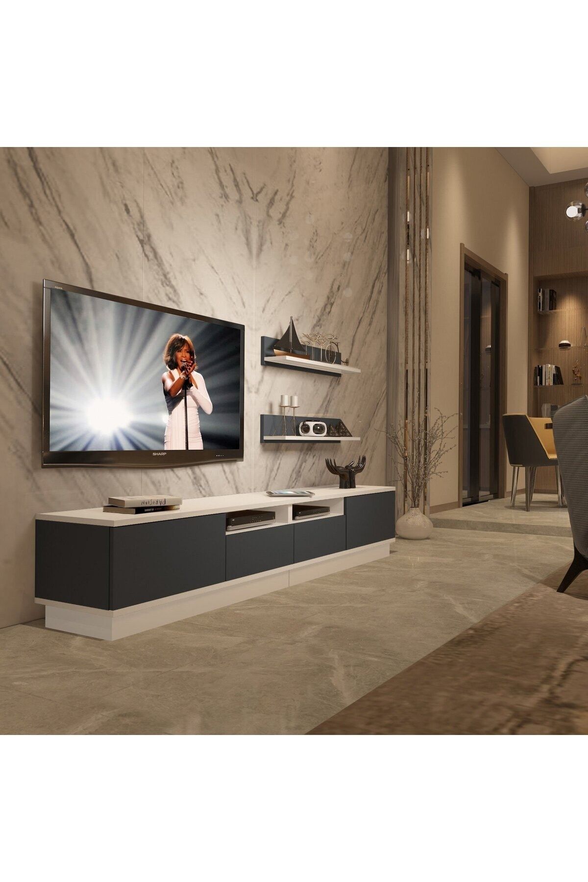 Decoraktiv Trendstyle 220rs Mdf Tv Ünitesi Tv Sehpası - Beyaz - Antrasit