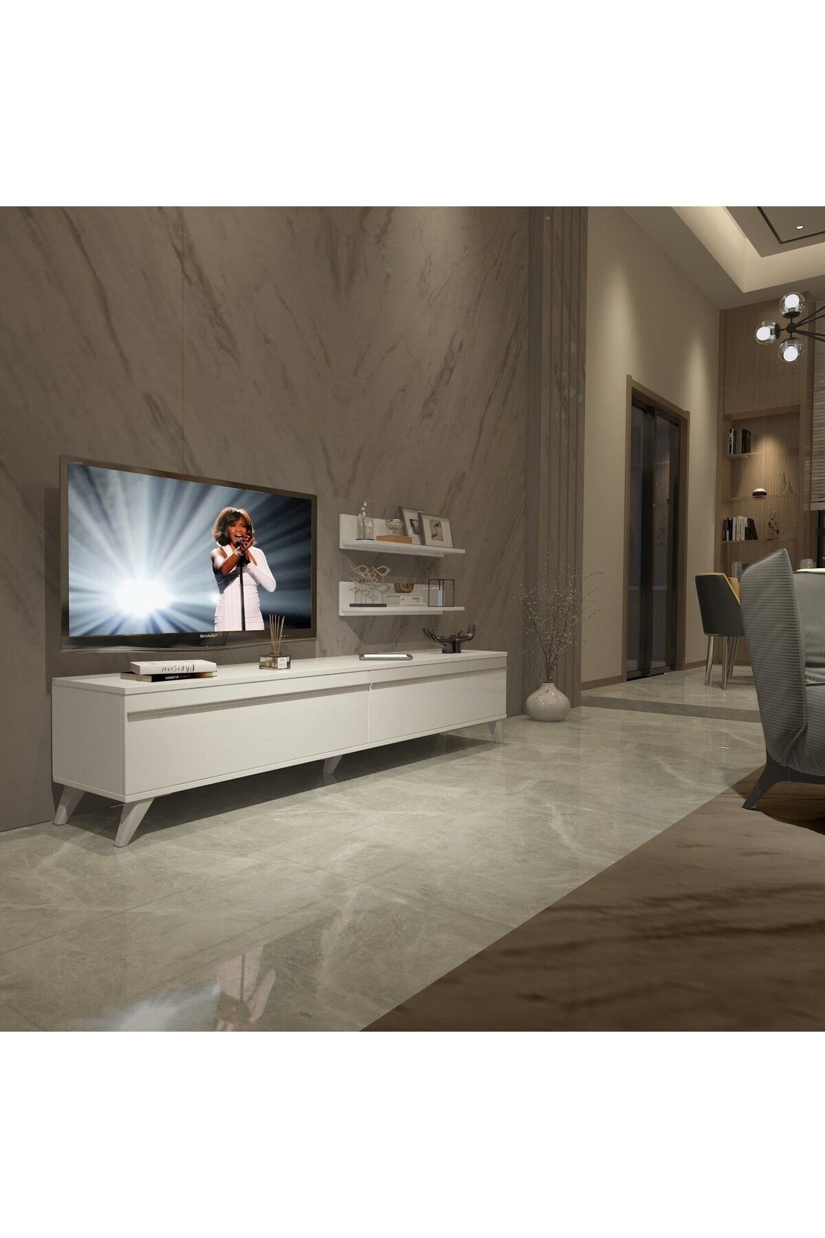 Decoraktiv Eko 4 Mdf Std Retro Tv Ünitesi Tv Sehpası - Parlak Beyaz