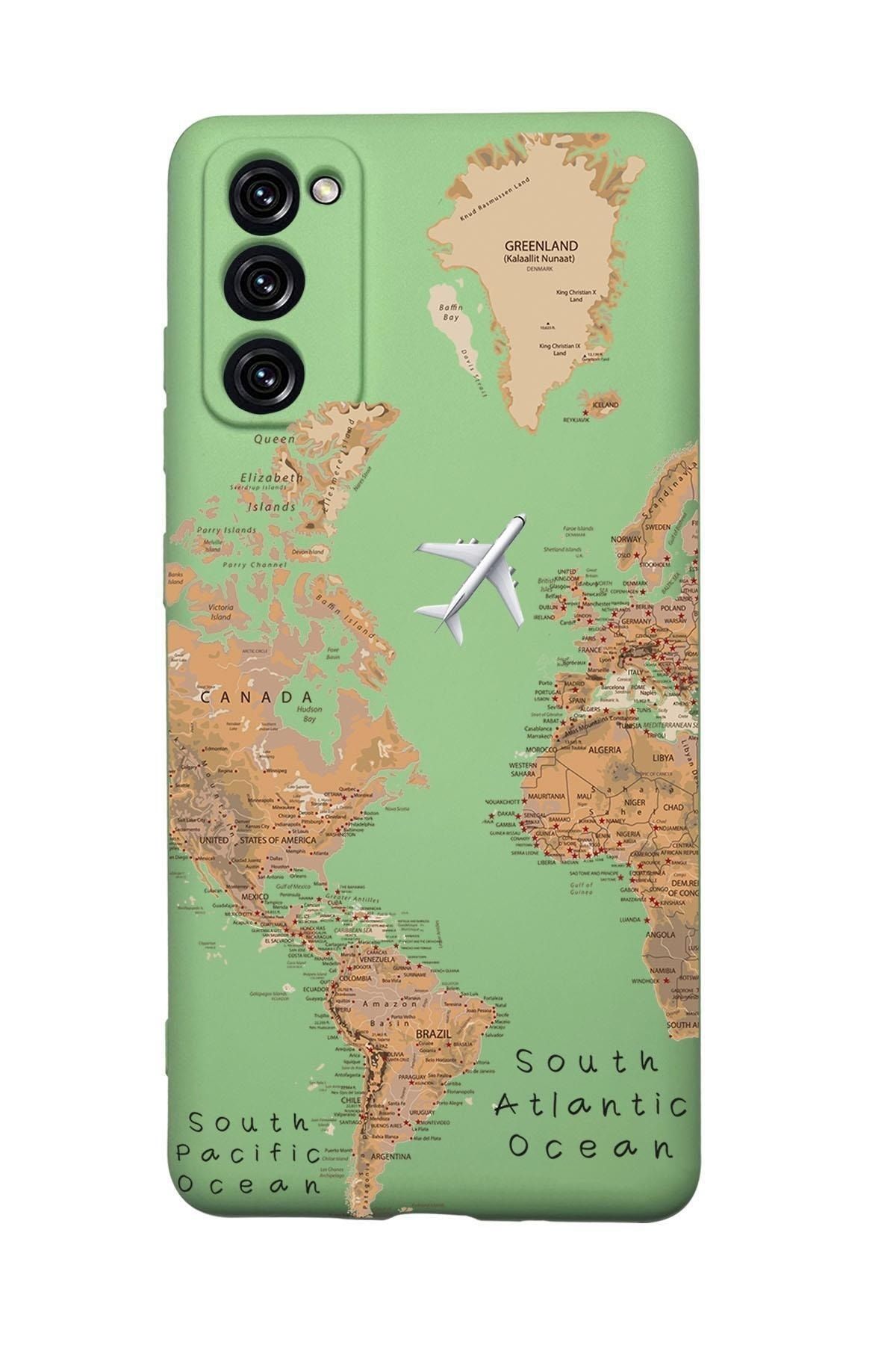 mooodcase Samsung S20 FE Uyumlu Dünya Harita Desenli Premium Silikonlu Lansman Telefon Kılıfı