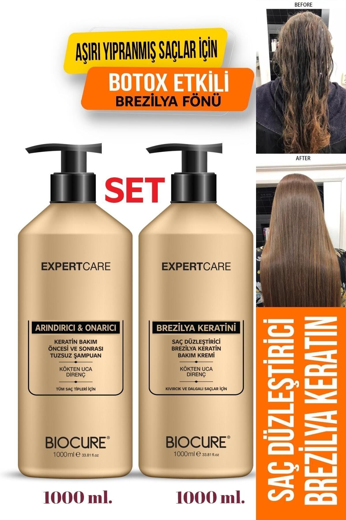Biocure Saç Düzleştirici Keratin Bakımı 1000 ml Tuzsuz Arındırıcı Şampuan 1000ml Brezilya Fönü