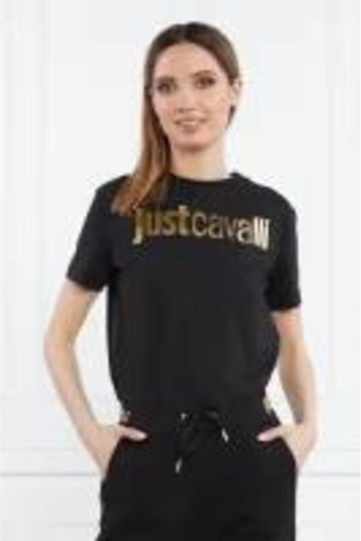 Just Cavalli Kadın T-Shirt 74MW610 R LOGO TIGER GOLD