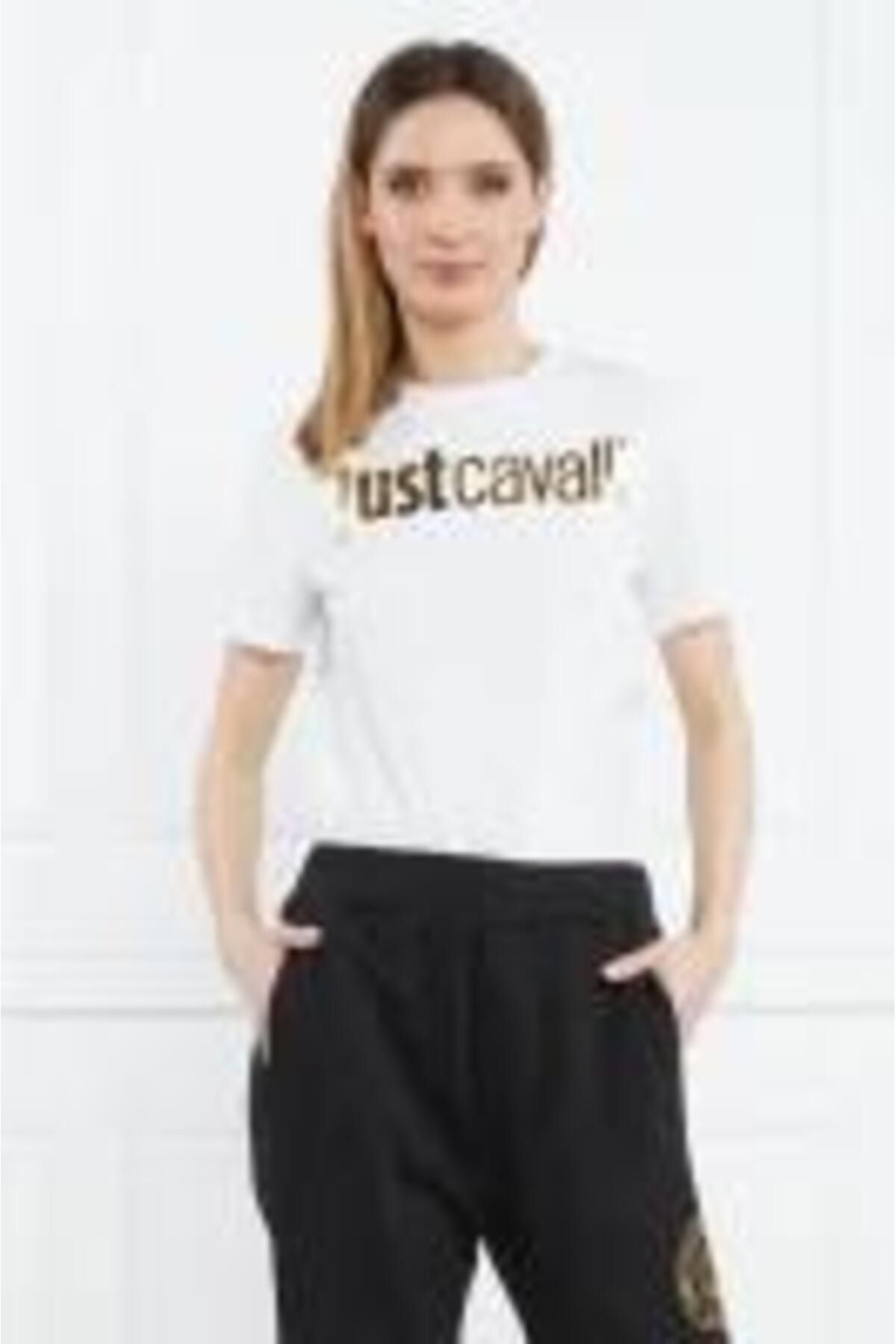 Just Cavalli Kadın T-Shirt 74MW610 R LOGO TIGER GOLD