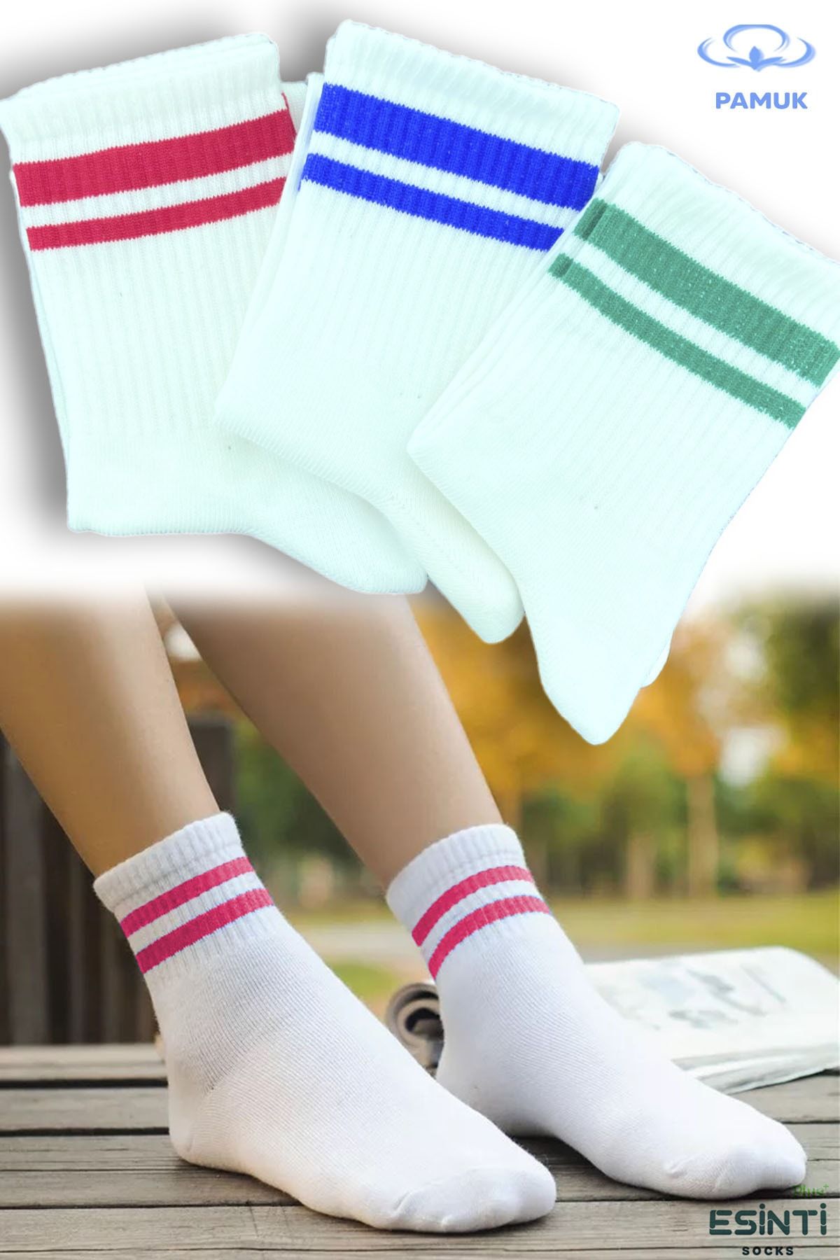 Esinti Erkek Çorap Kadın Çorap Uzun Spor Çorapları Desenli Soket Çorap Renkli Çorap 3 Adet