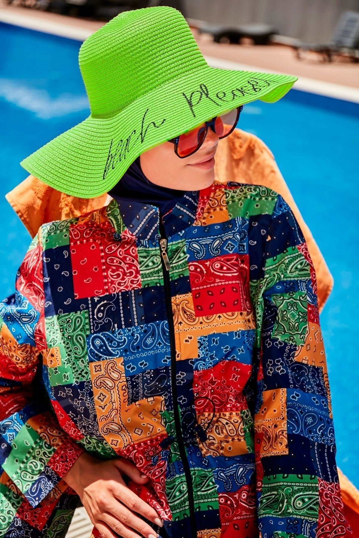 Marina Yazılı Yeşil Hasır Kloş Şapka 142329
