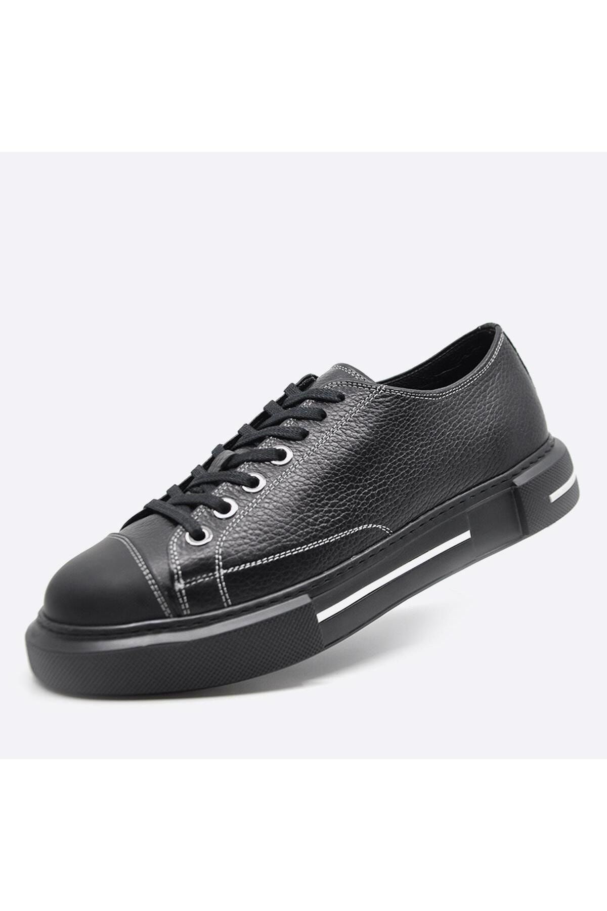 Fosco Hakiki Deri Sneaker Erkek Ayakkabı Siyah Siyah 9901