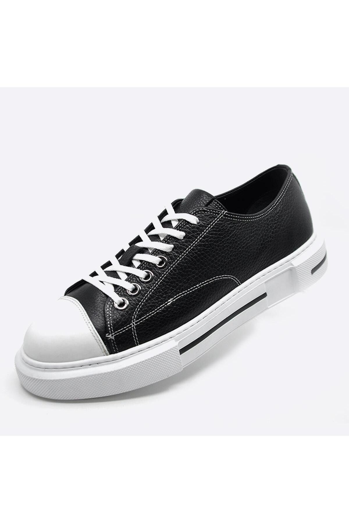 Fosco Hakiki Deri Sneaker Erkek Ayakkabı Siyah Beyaz 9901