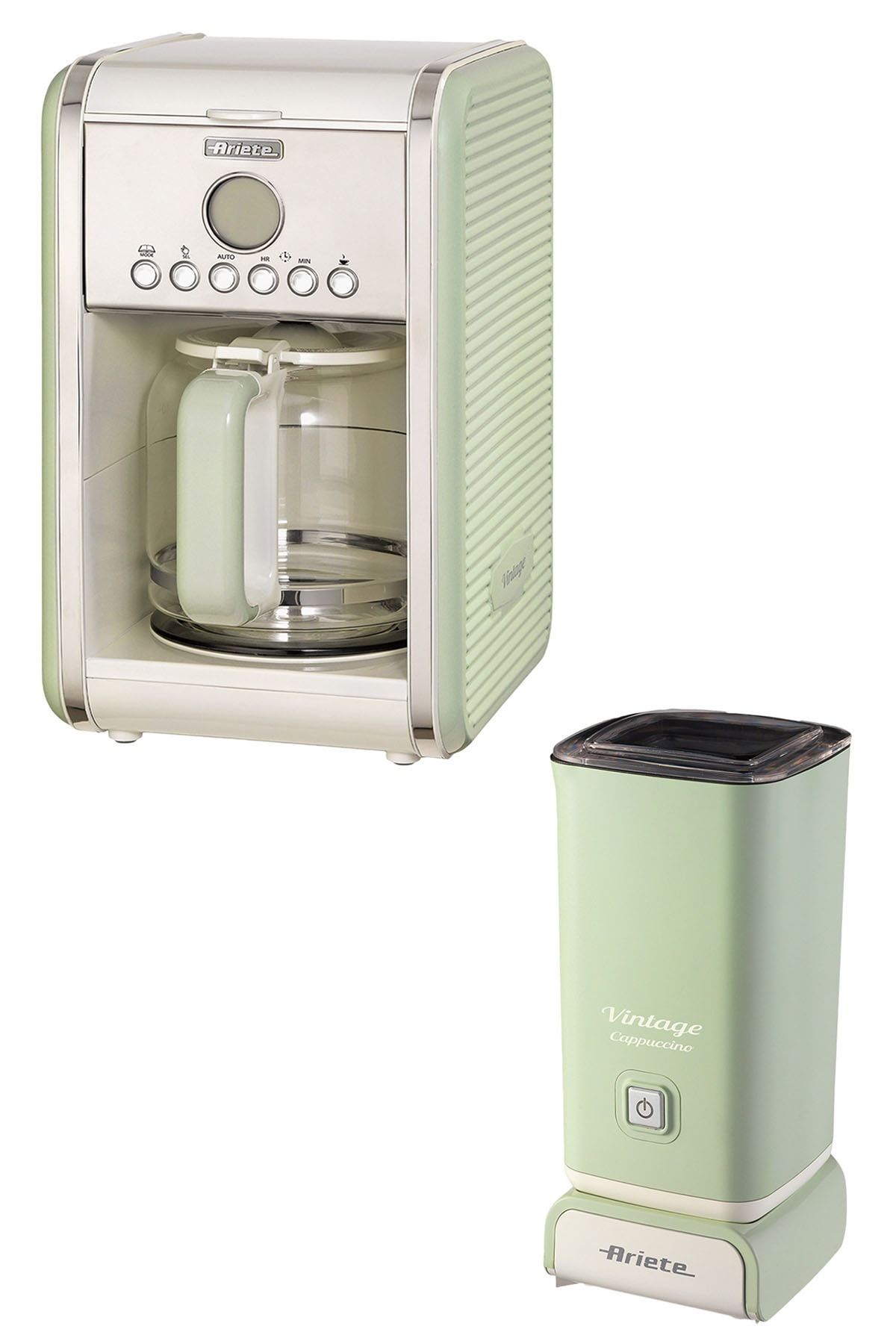 ARİETE Vintage Yeşil Filtre Kahve Makinesi Ve Süt Köpürtücü Seti