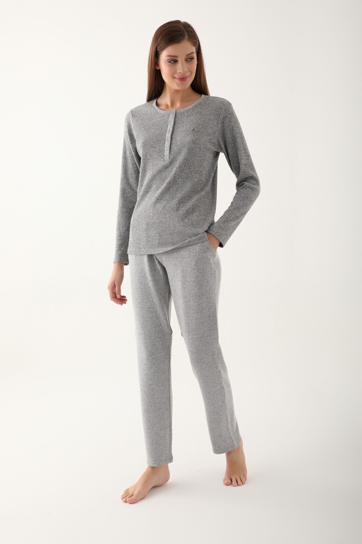Pierre Cardin Gri Kadın Uzun Kol Pijama Takım