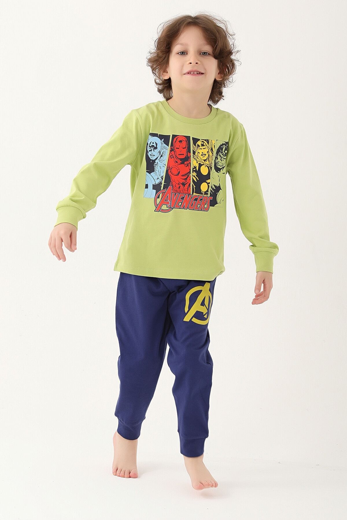 AVENGERS Avangers Fıstık Yeşili Erkek Çocuk Uzun Kol Pijama Takım