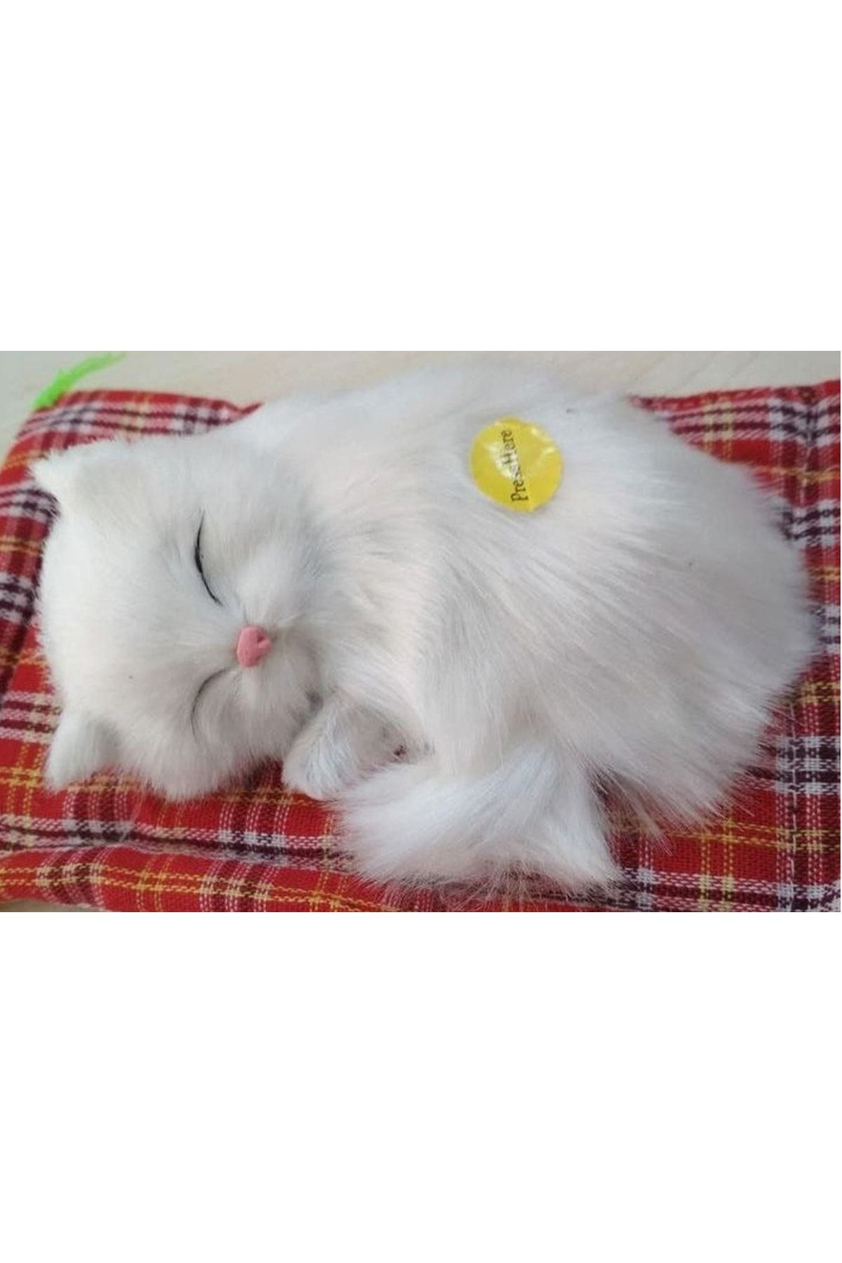 cemparfüm Minderde Uyuyan Pelüş Sesli Kedi Beyaz -siyah Beyaz-sarı