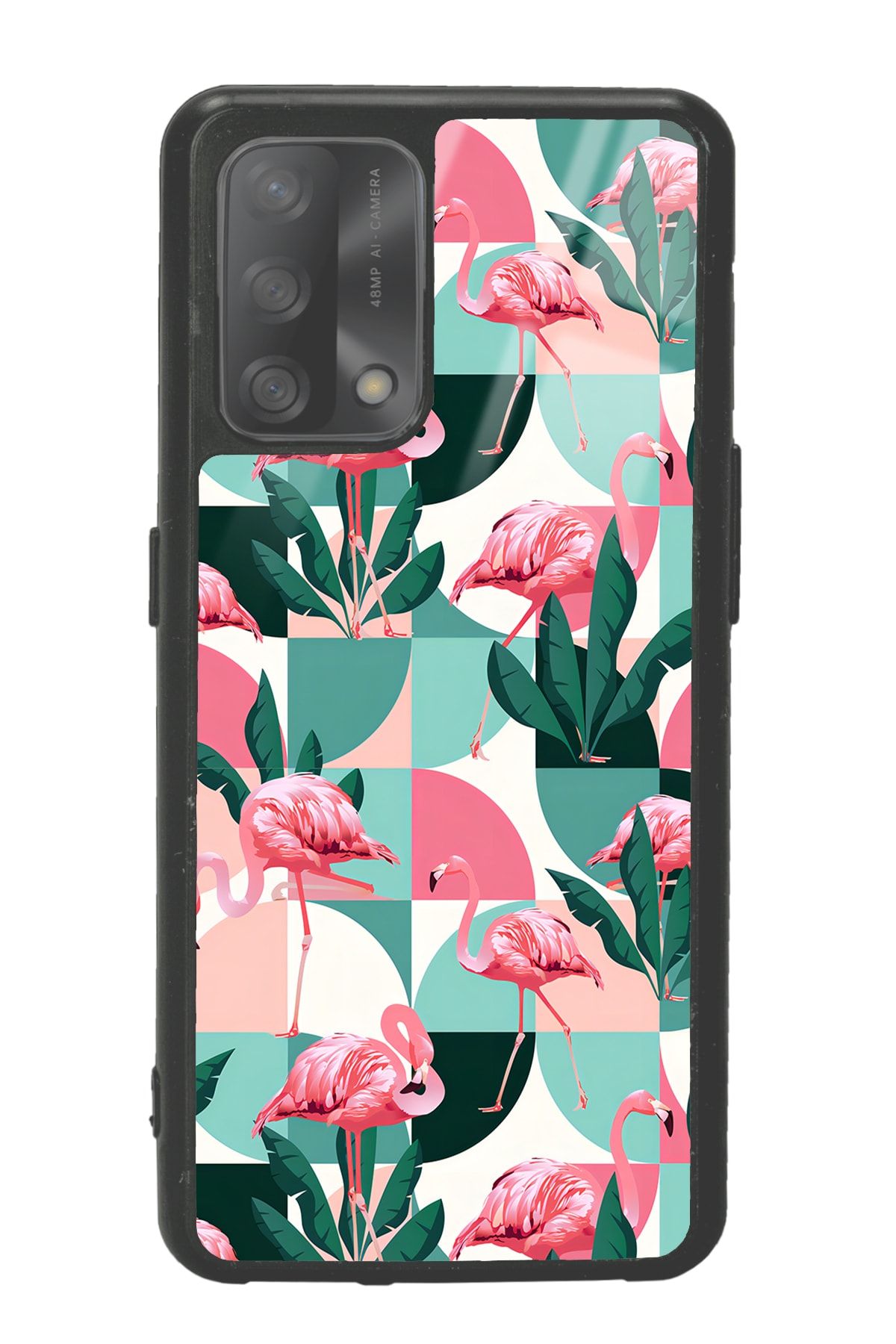Spoyi Oppo A74 Retro Flamingo Duvar kağıdı Tasarımlı Glossy Telefon Kılıfı