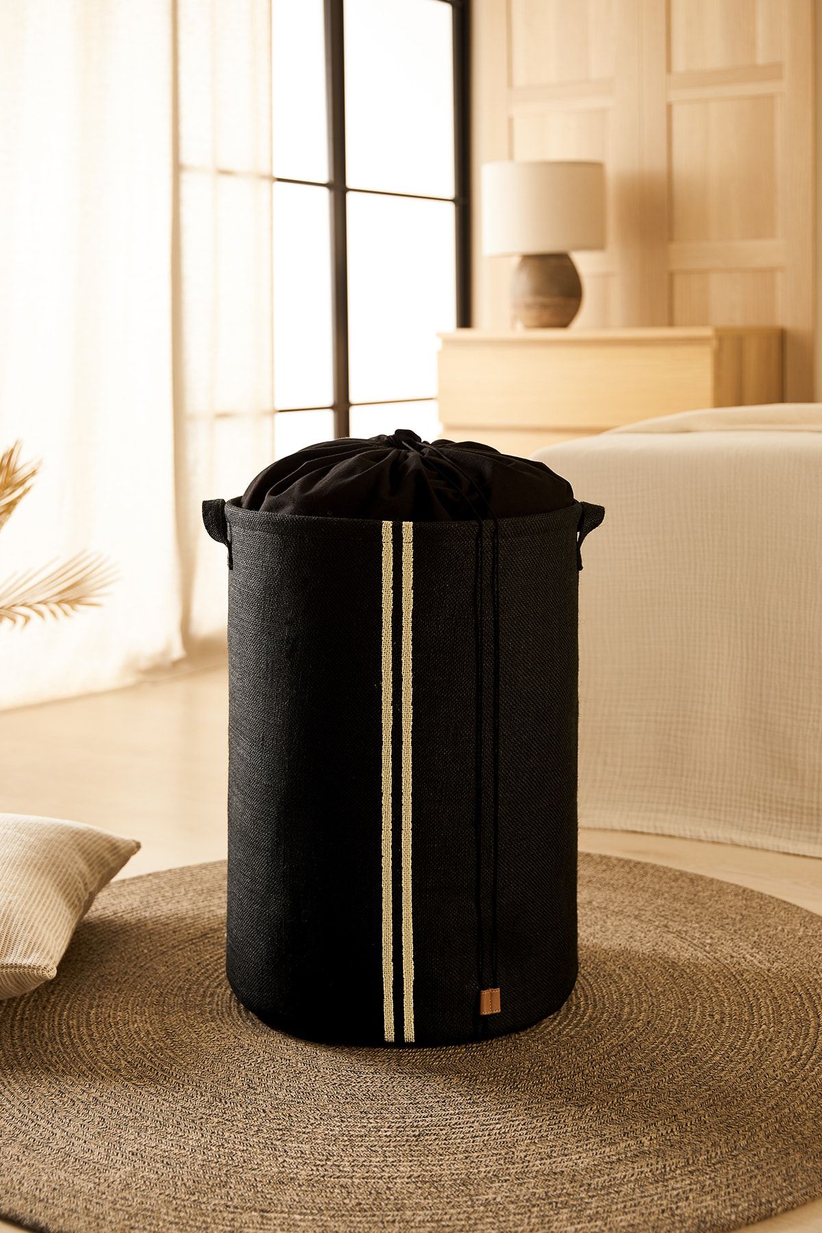 Ocean Home Textile Siyah Jüt Katlanır Kirli Çamaşır Dolap Içi Oyuncak Düzenleyici Saklama Sepeti 40x55