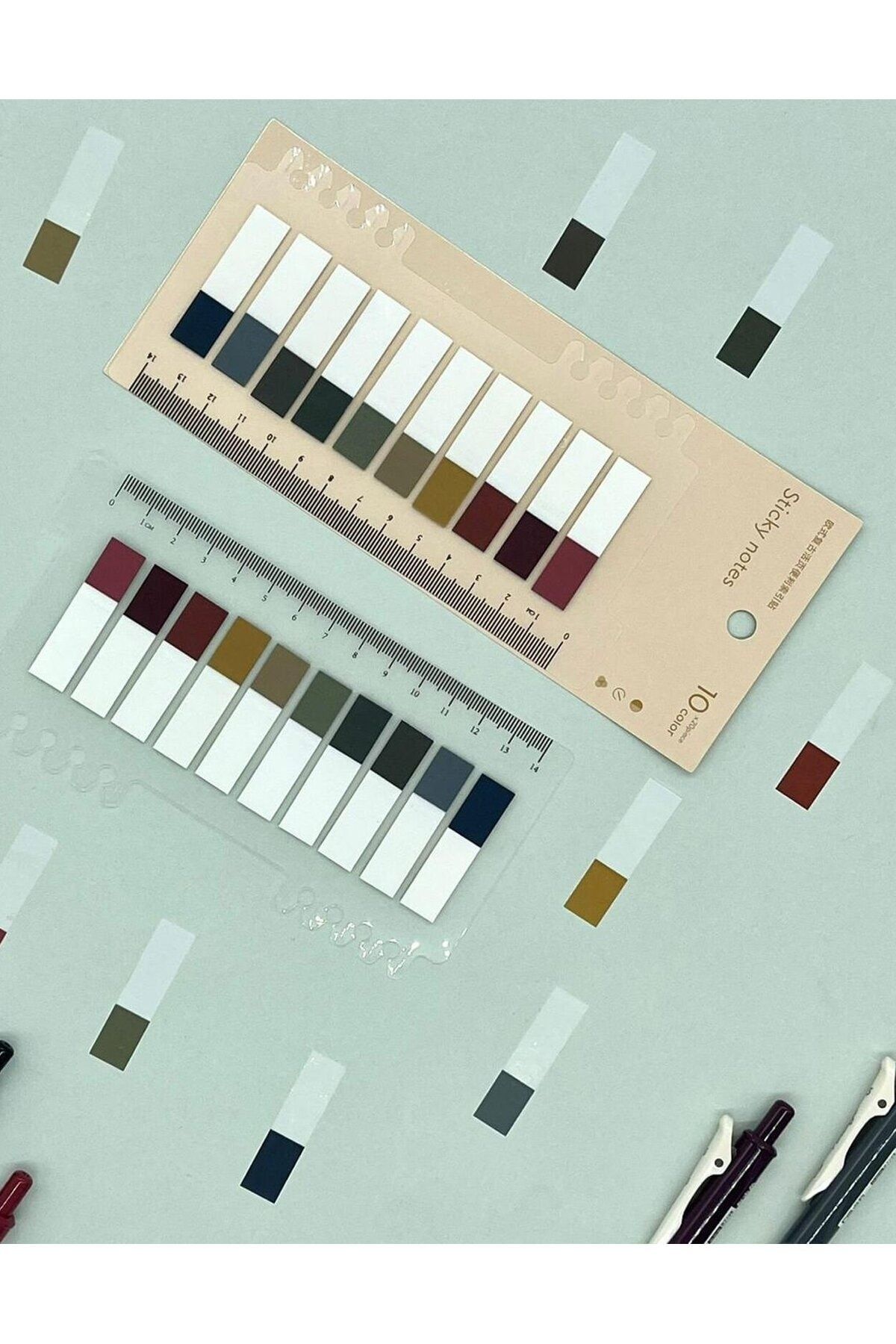 Kağıt Gemi Dükkan 10 Renkli Cetvelli Şeffaf Indeks Sayfa Sticker Yarım Retro Renkler Postit